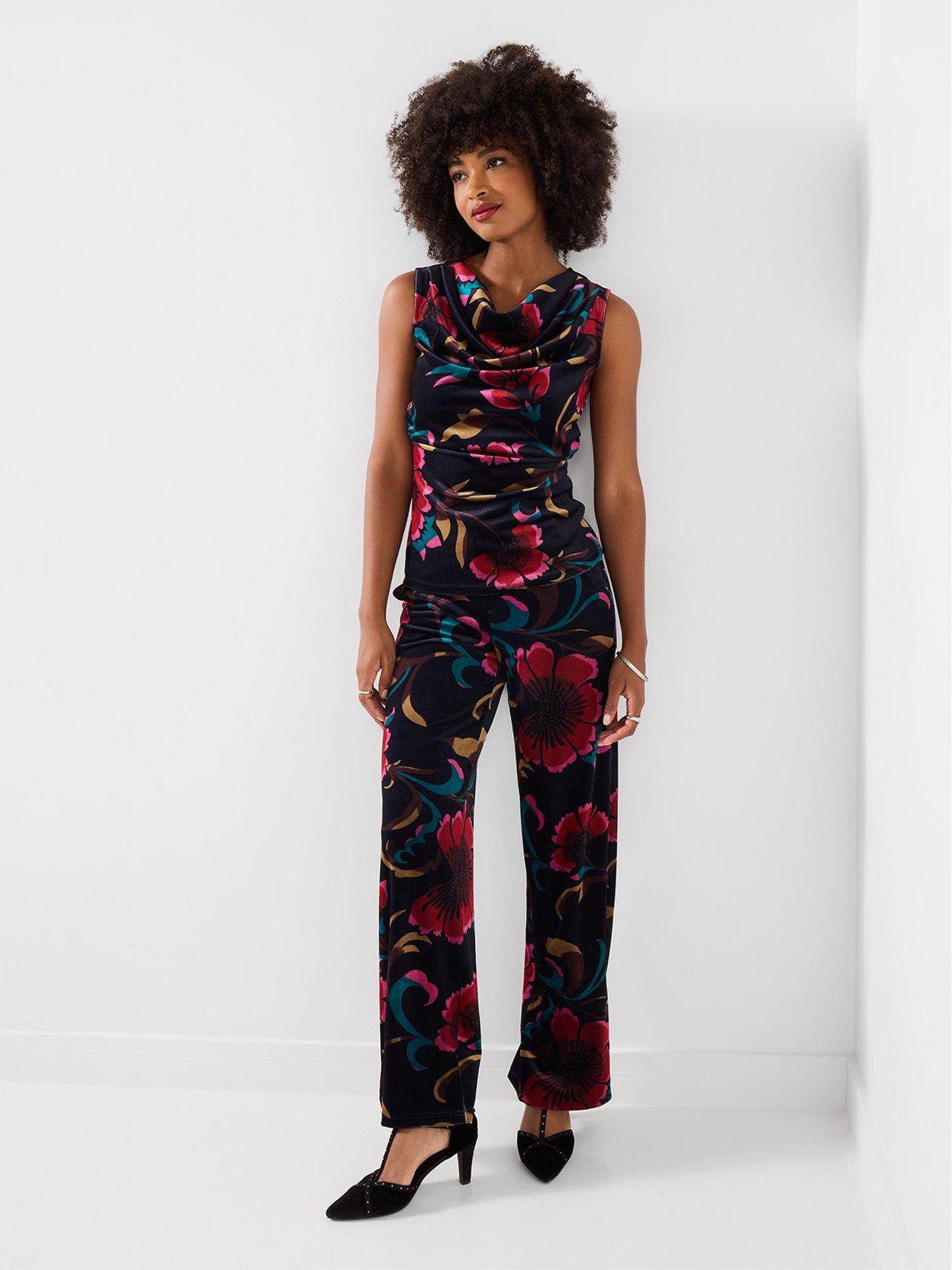 Image 4 of 7 of Joe Browns Womens Floral Print Velour Cowl Neck Blouse - Multi
