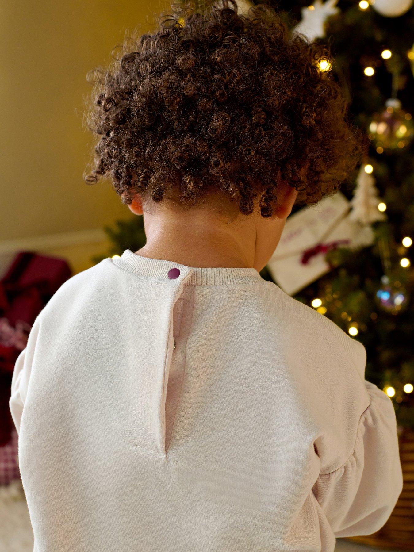 Image 2 of 6 of Mamas & Papas Baby &nbsp;Girls Textured Candy Cane Applique Velvet Bow Sweatshirt - Cream