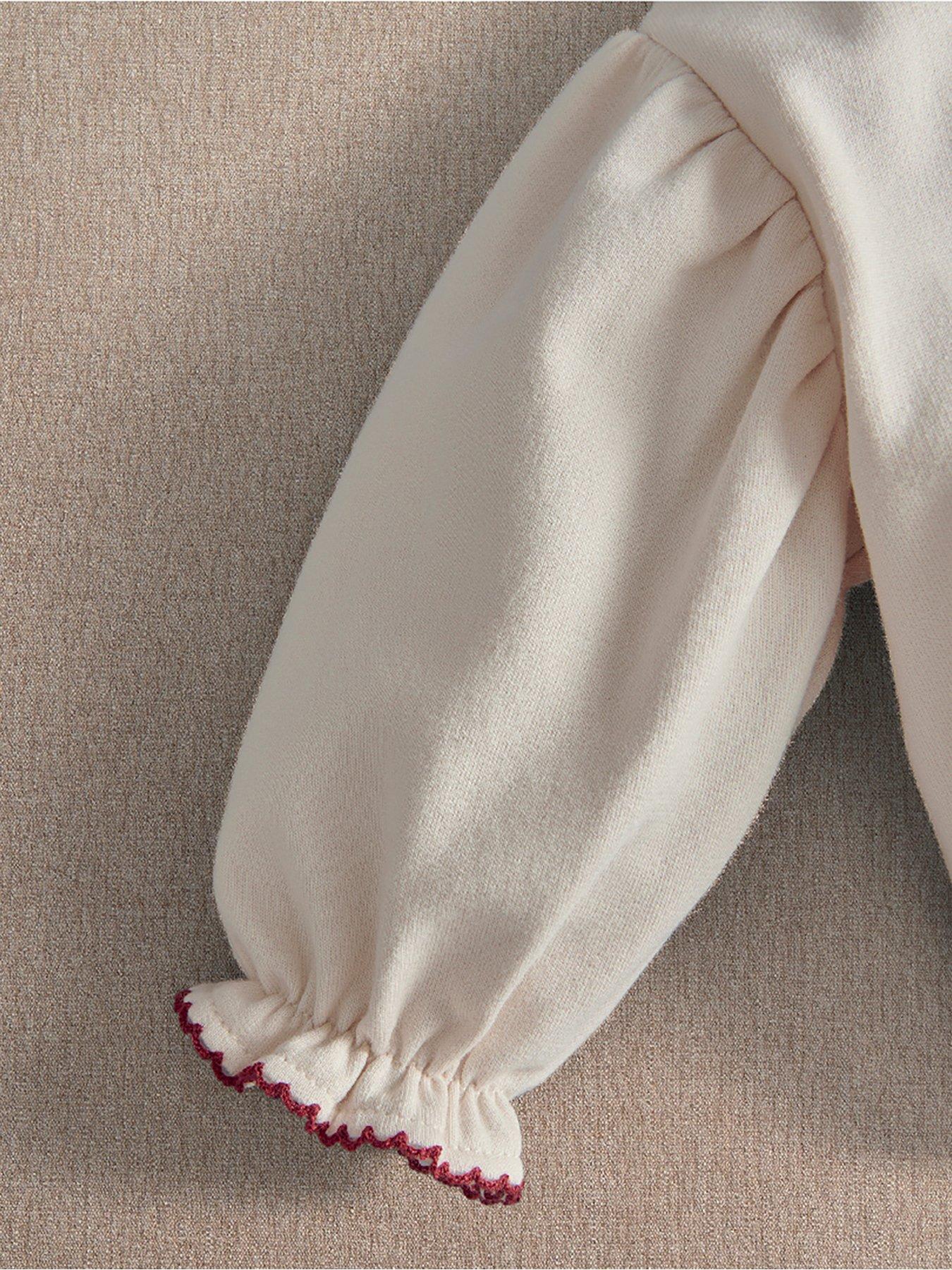 Image 5 of 6 of Mamas & Papas Baby &nbsp;Girls Textured Candy Cane Applique Velvet Bow Sweatshirt - Cream