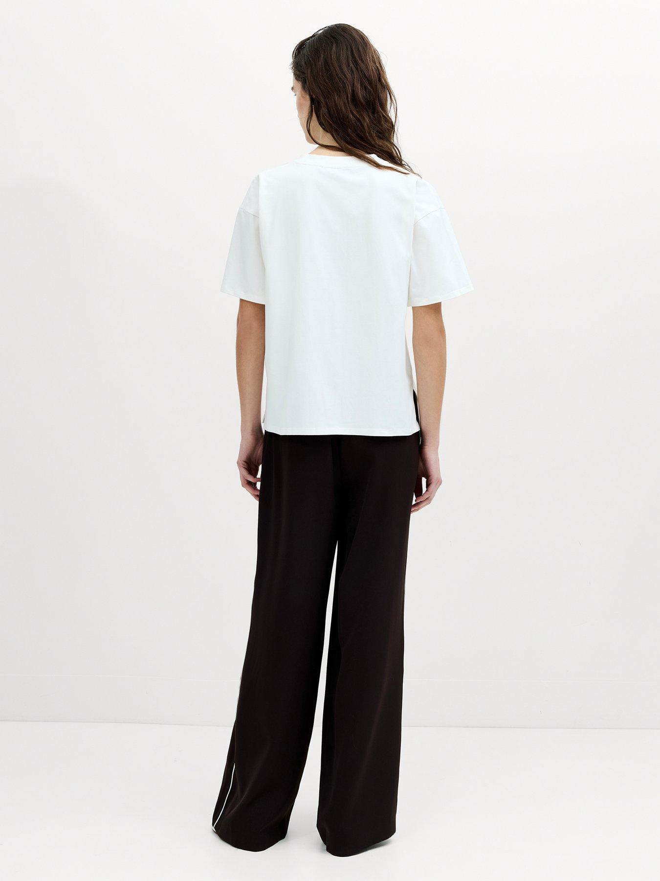 Image 3 of 5 of French Connection Womens Cotton Stretch Cinched Detail Short Sleeve T-Shirt - White
