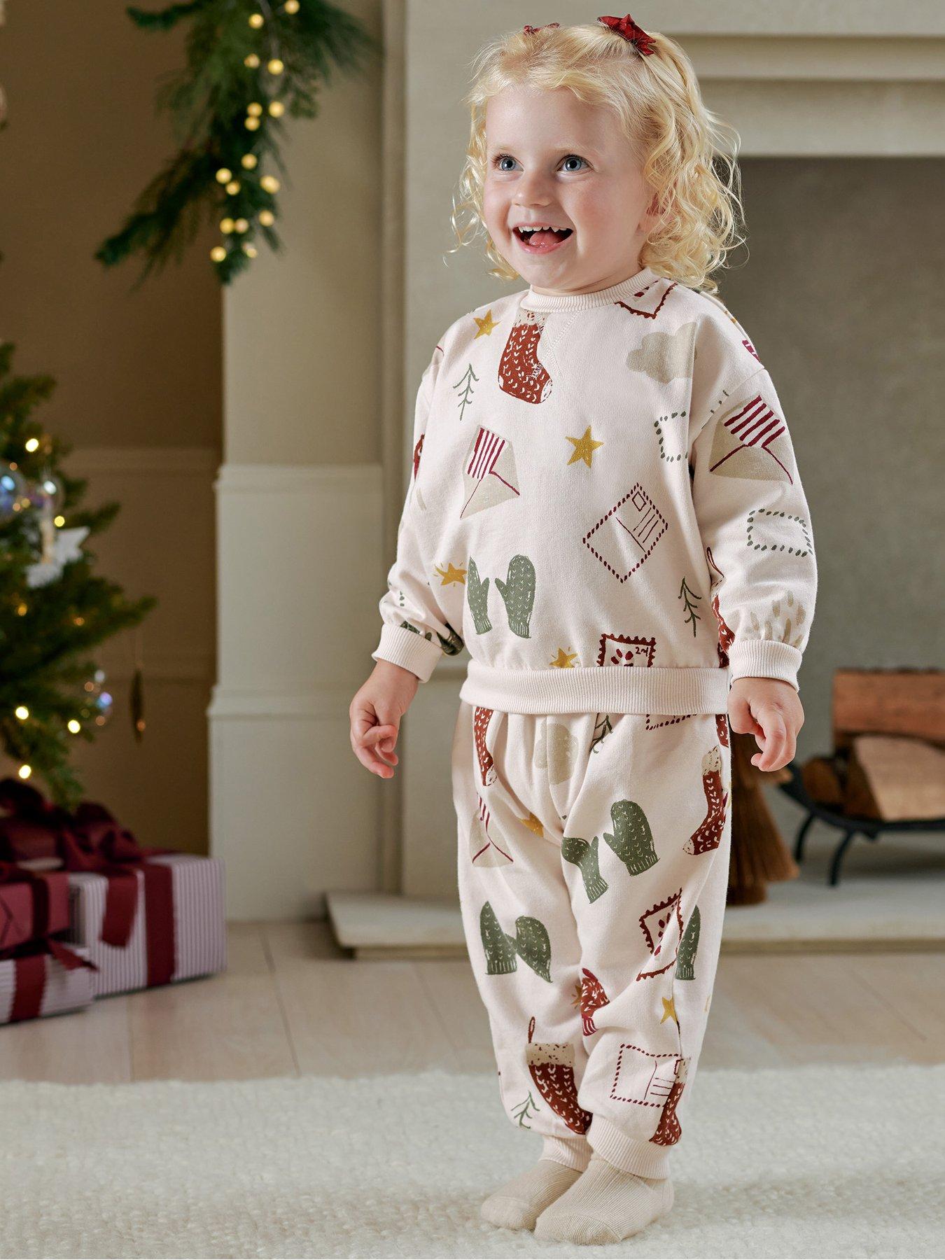 Image 1 of 7 of Mamas & Papas Unisex Christmas Icon Print Stretch Waistband Sweatshirt Set - Cream
