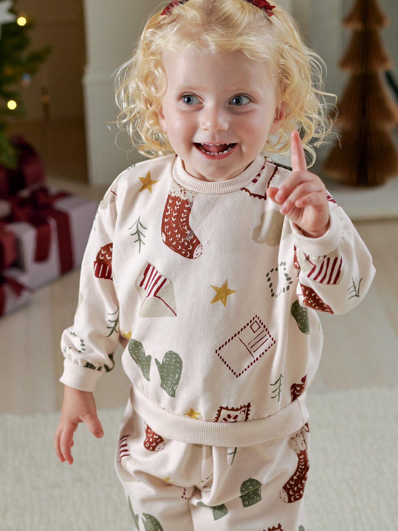 Image 2 of 7 of Mamas & Papas Unisex Christmas Icon Print Stretch Waistband Sweatshirt Set - Cream
