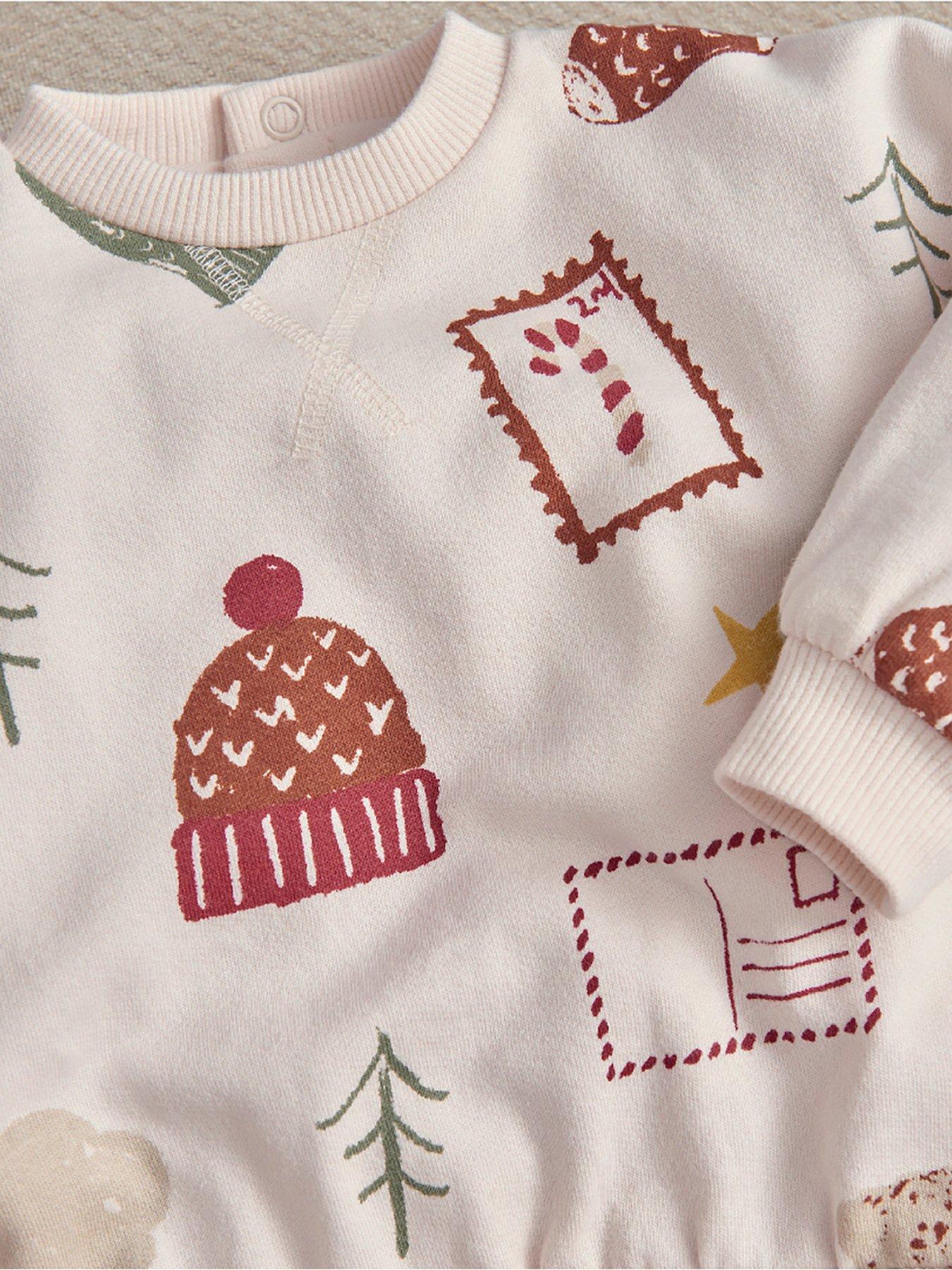Image 4 of 7 of Mamas & Papas Unisex Christmas Icon Print Stretch Waistband Sweatshirt Set - Cream