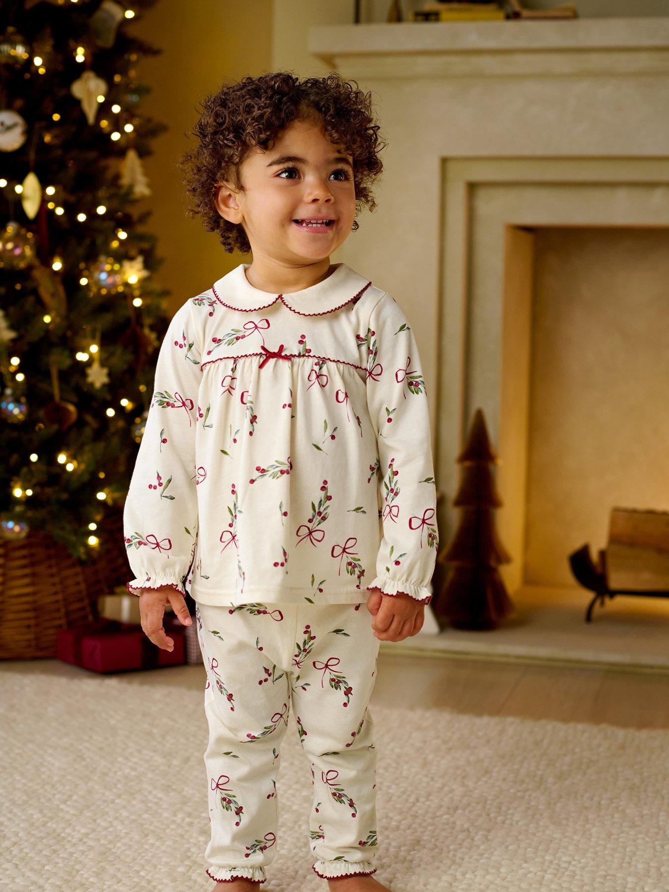 Mamas & Papas Christmas Berry Bow Print Cotton Pyjama Set for Baby Girls, White, 0-3 Months - Image 3
