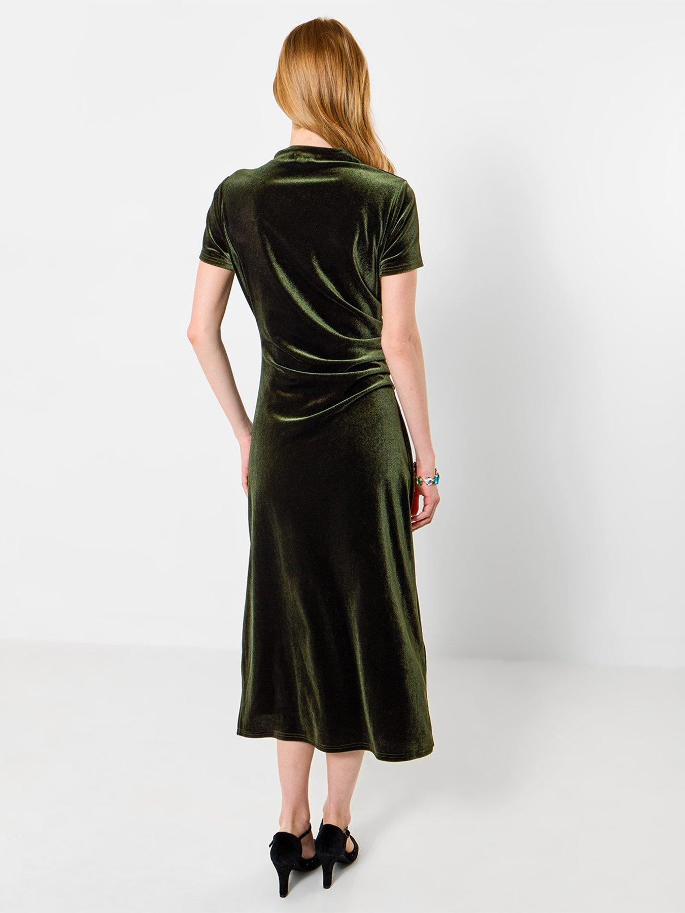 Image 2 of 5 of Joe Browns Womens Isabella Gathered Stretch Velour Midi Dress - Green