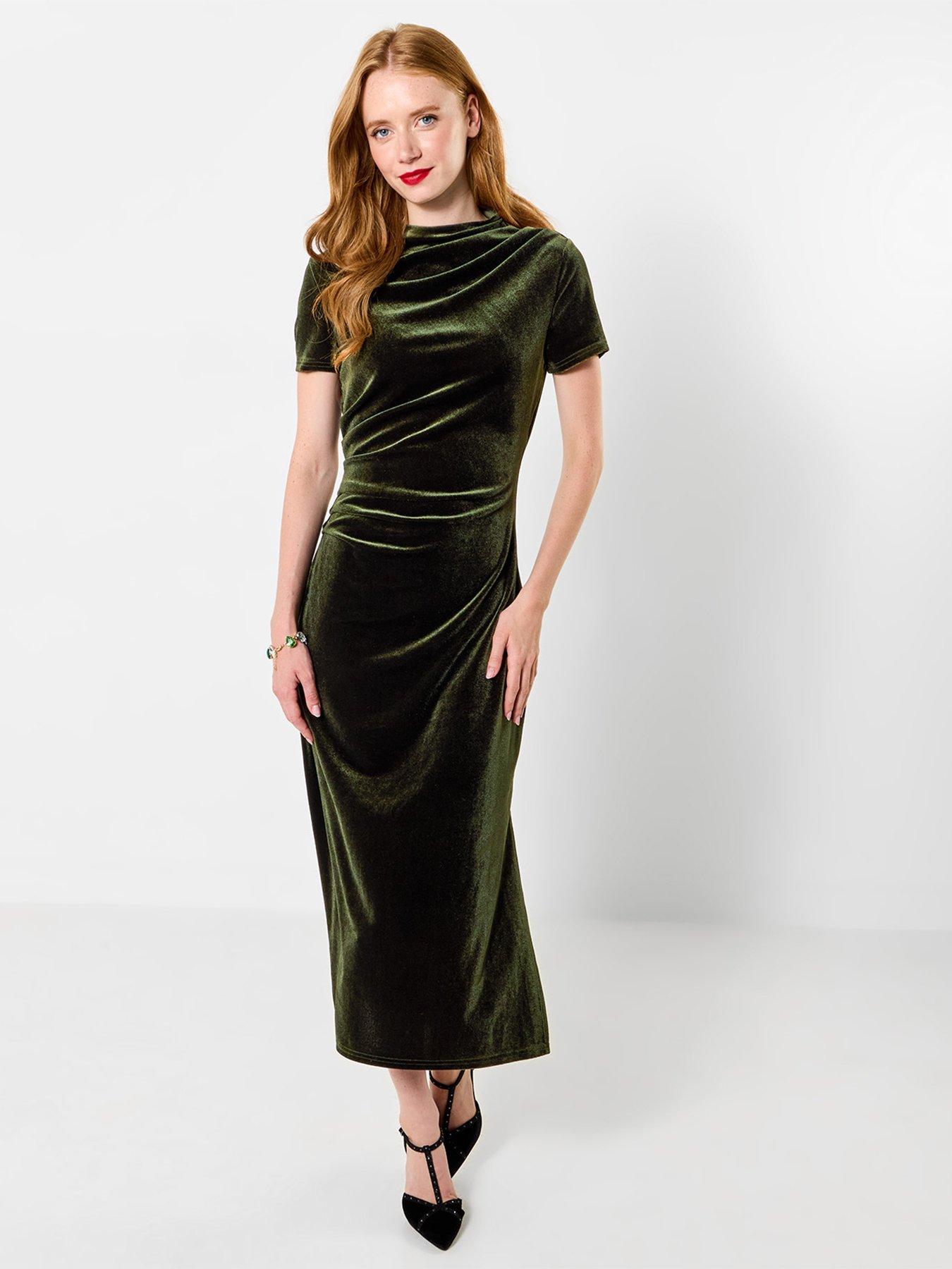 Image 3 of 5 of Joe Browns Womens Isabella Gathered Stretch Velour Midi Dress - Green
