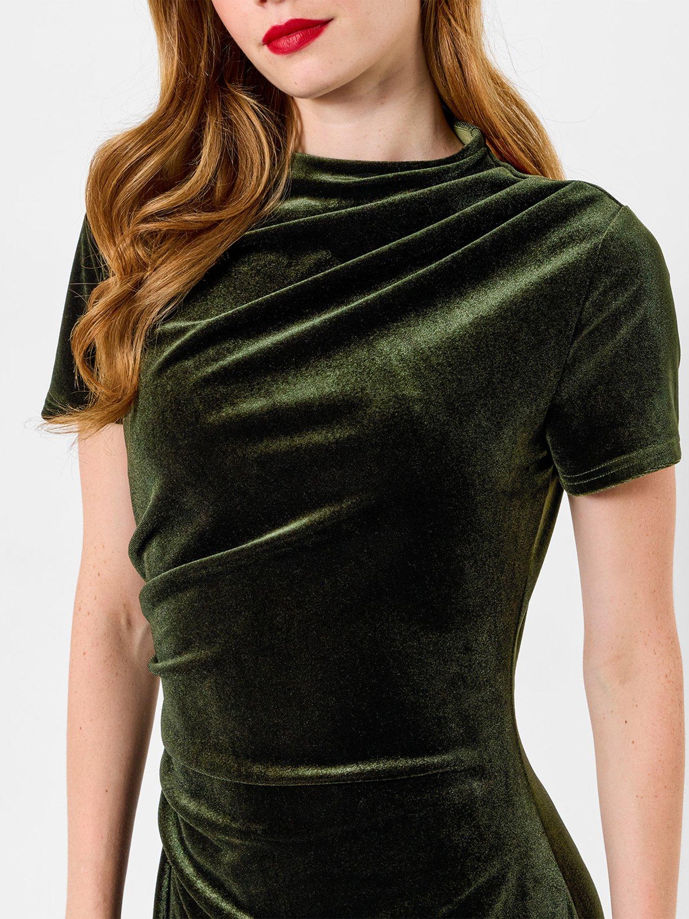 Image 4 of 5 of Joe Browns Womens Isabella Gathered Stretch Velour Midi Dress - Green