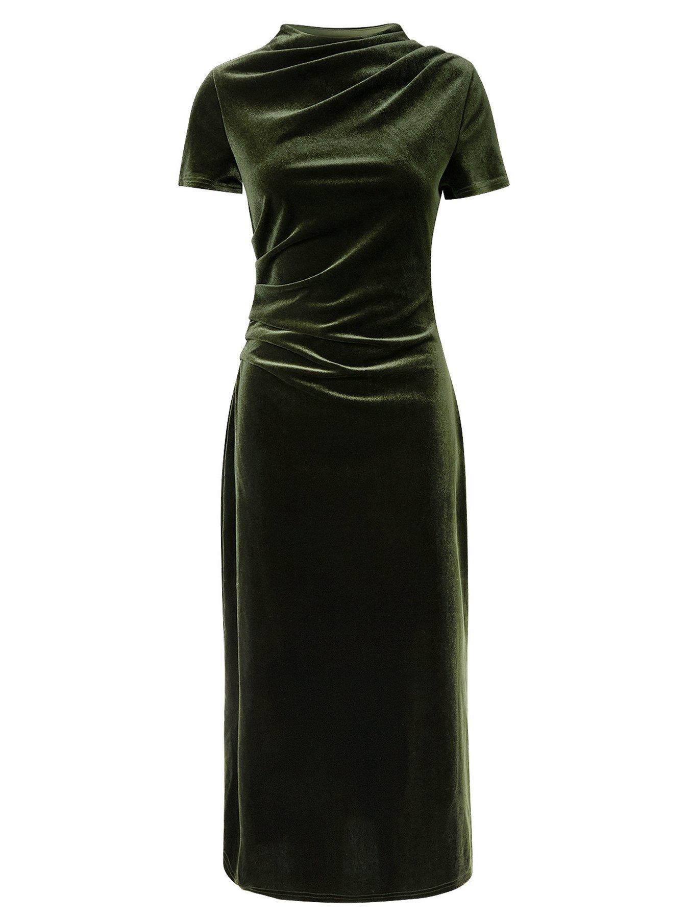 Image 5 of 5 of Joe Browns Womens Isabella Gathered Stretch Velour Midi Dress - Green