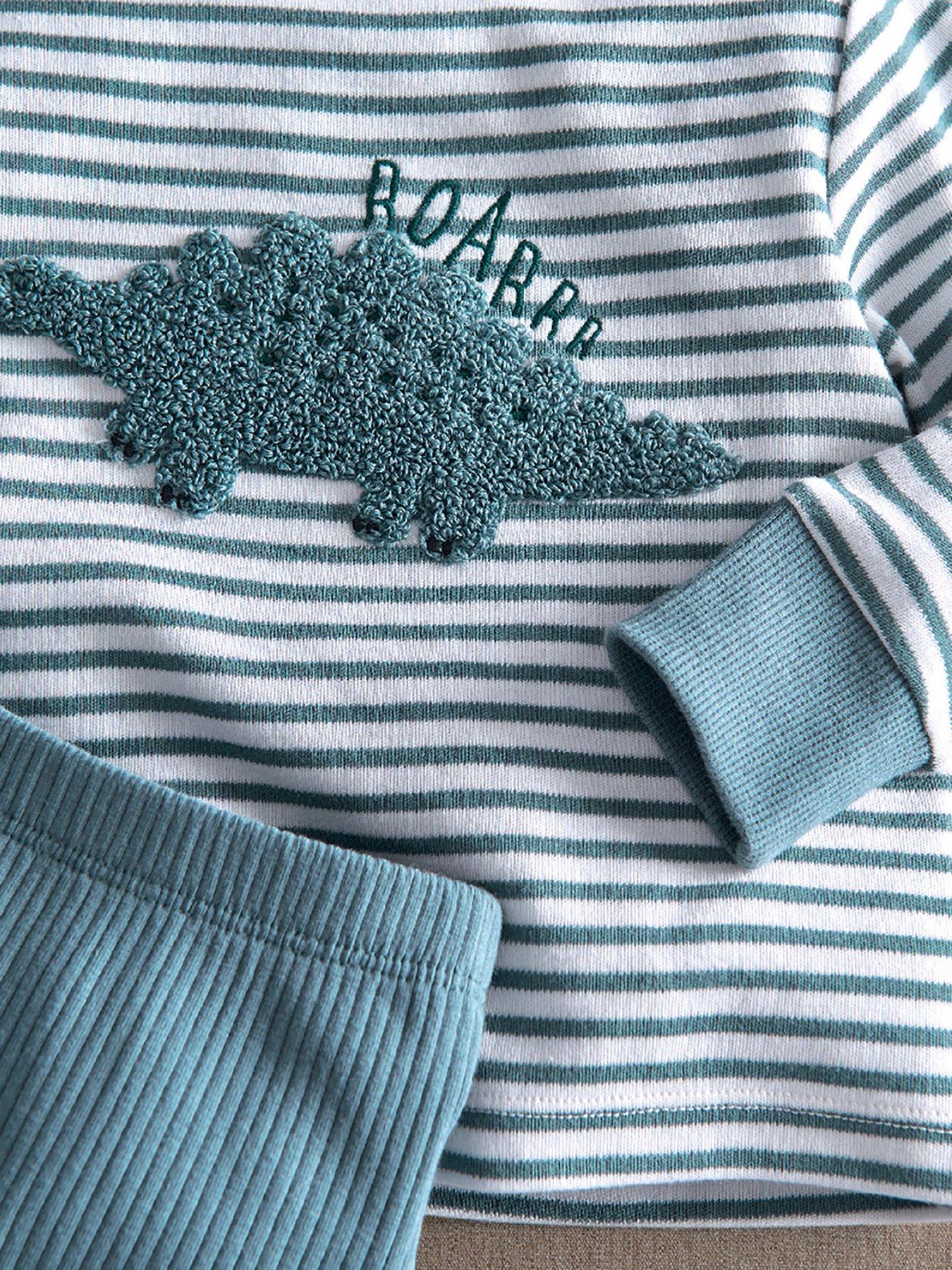 Image 2 of 3 of Mamas & Papas Baby boys Dino Borg Detail Striped Jersey Pyjamas - Blue