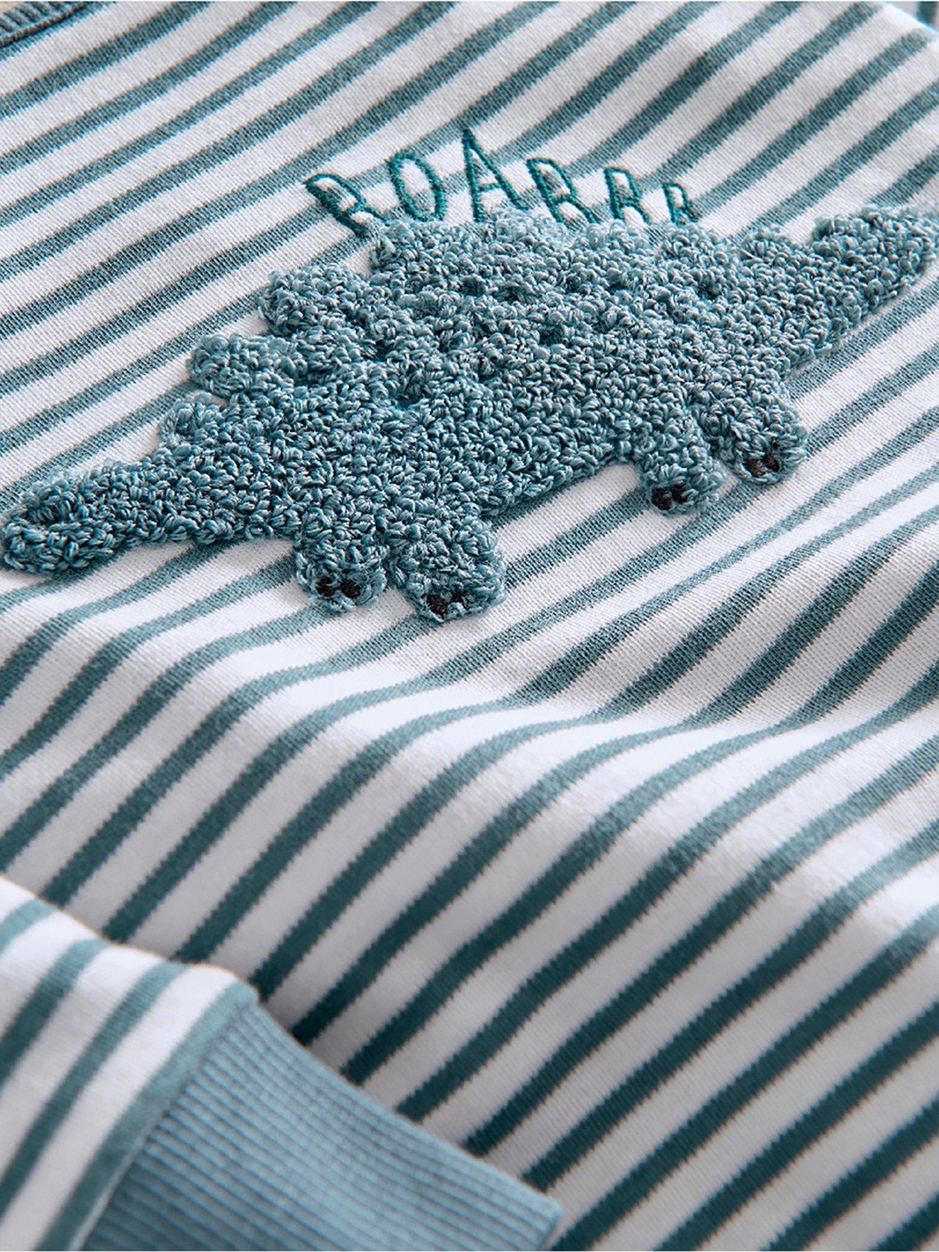 Image 3 of 3 of Mamas & Papas Baby boys Dino Borg Detail Striped Jersey Pyjamas - Blue