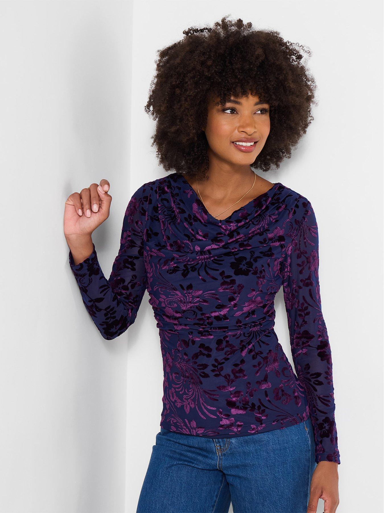 Image 2 of 7 of Joe Browns Womens Devore Cowl Neck Stretch Long Sleeve Top - Blue