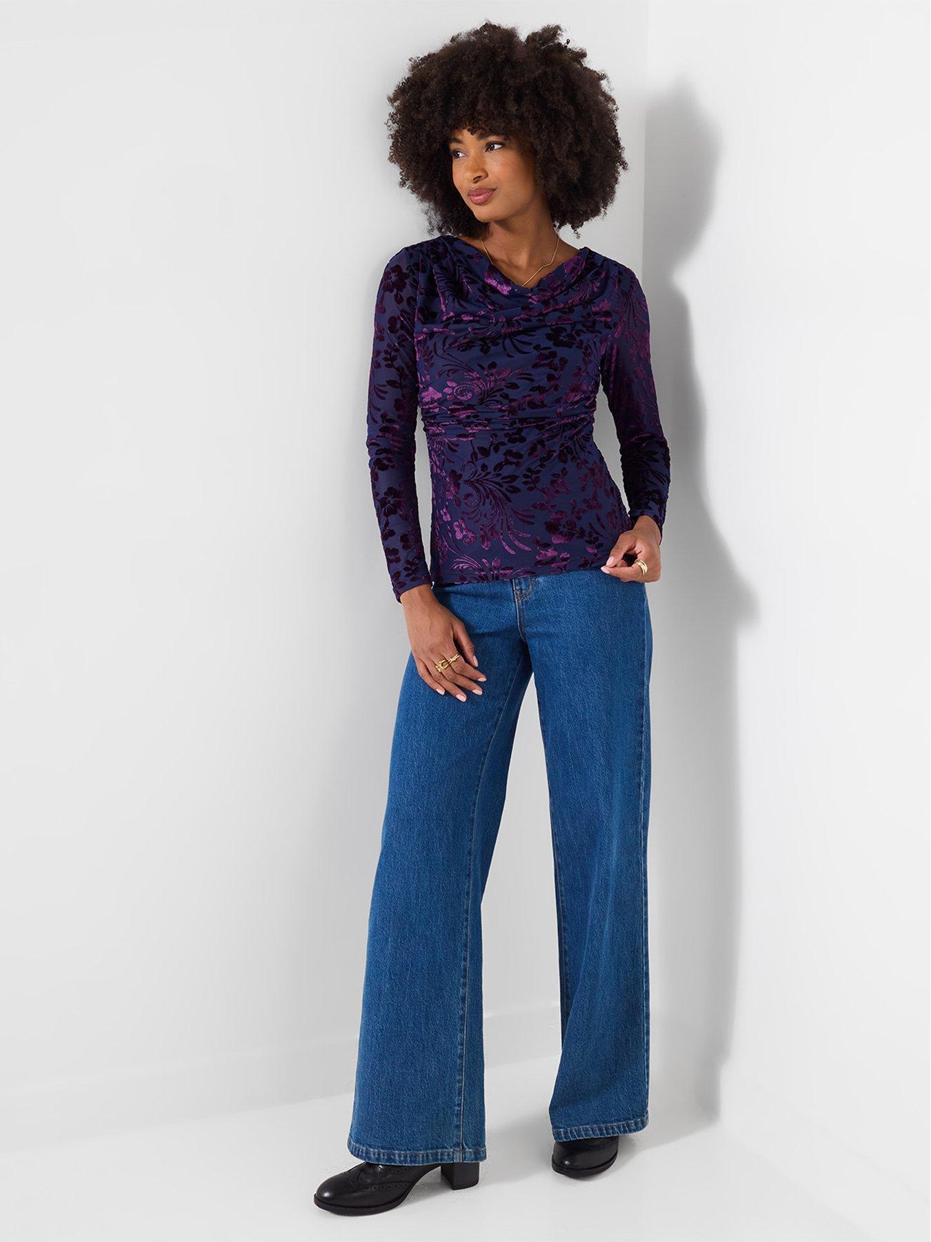 Image 4 of 7 of Joe Browns Womens Devore Cowl Neck Stretch Long Sleeve Top - Blue