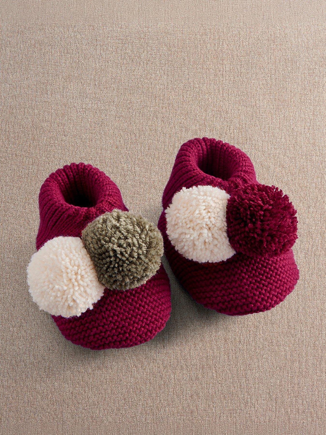 Image 1 of 2 of Mamas & Papas Unisex Cable Knit Pom Pom Booties - Red