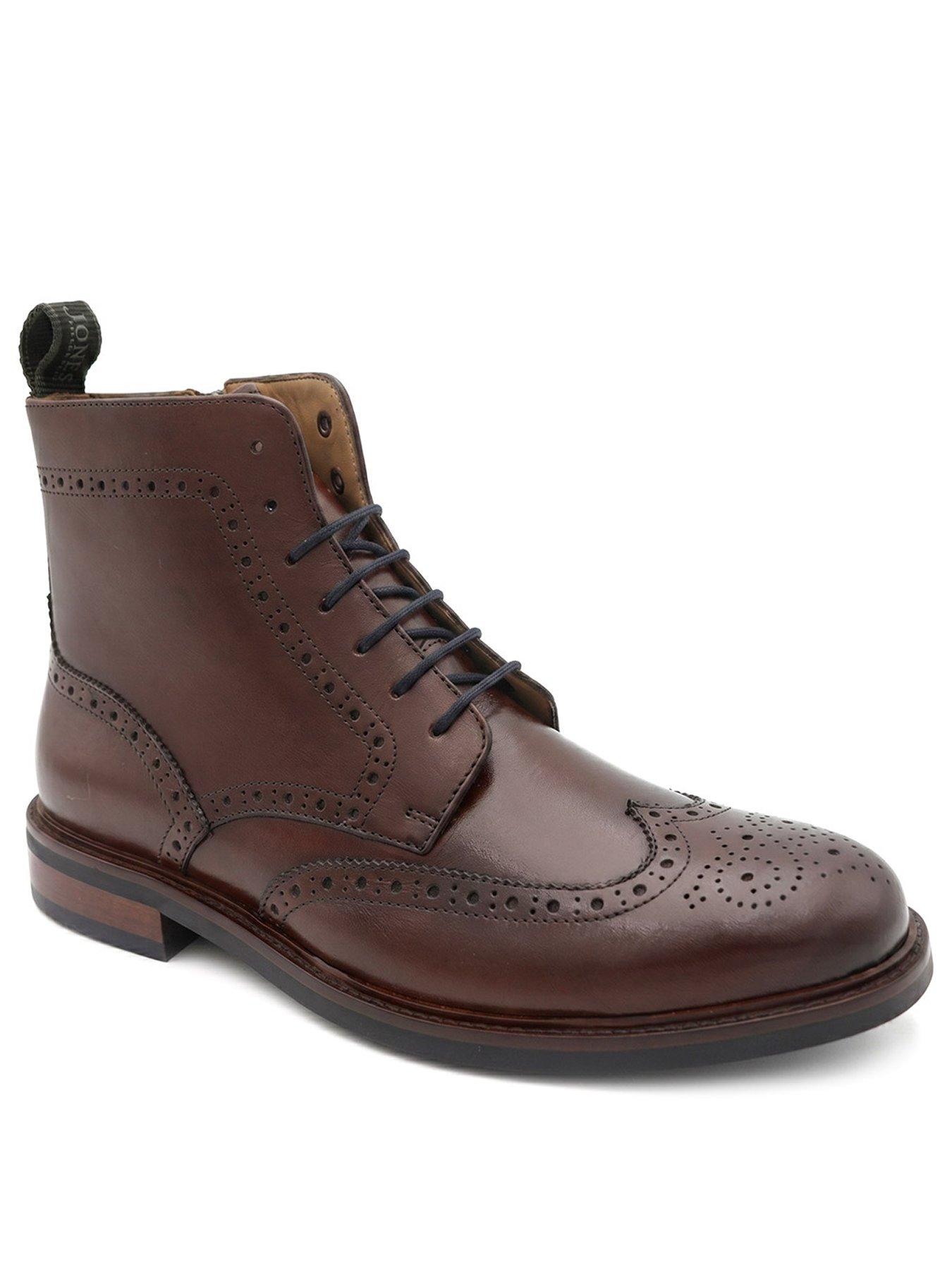 Image 2 of 6 of Jones Bootmaker Mens Fletcher Leather Brogue Lace Up Boots - Chestnut