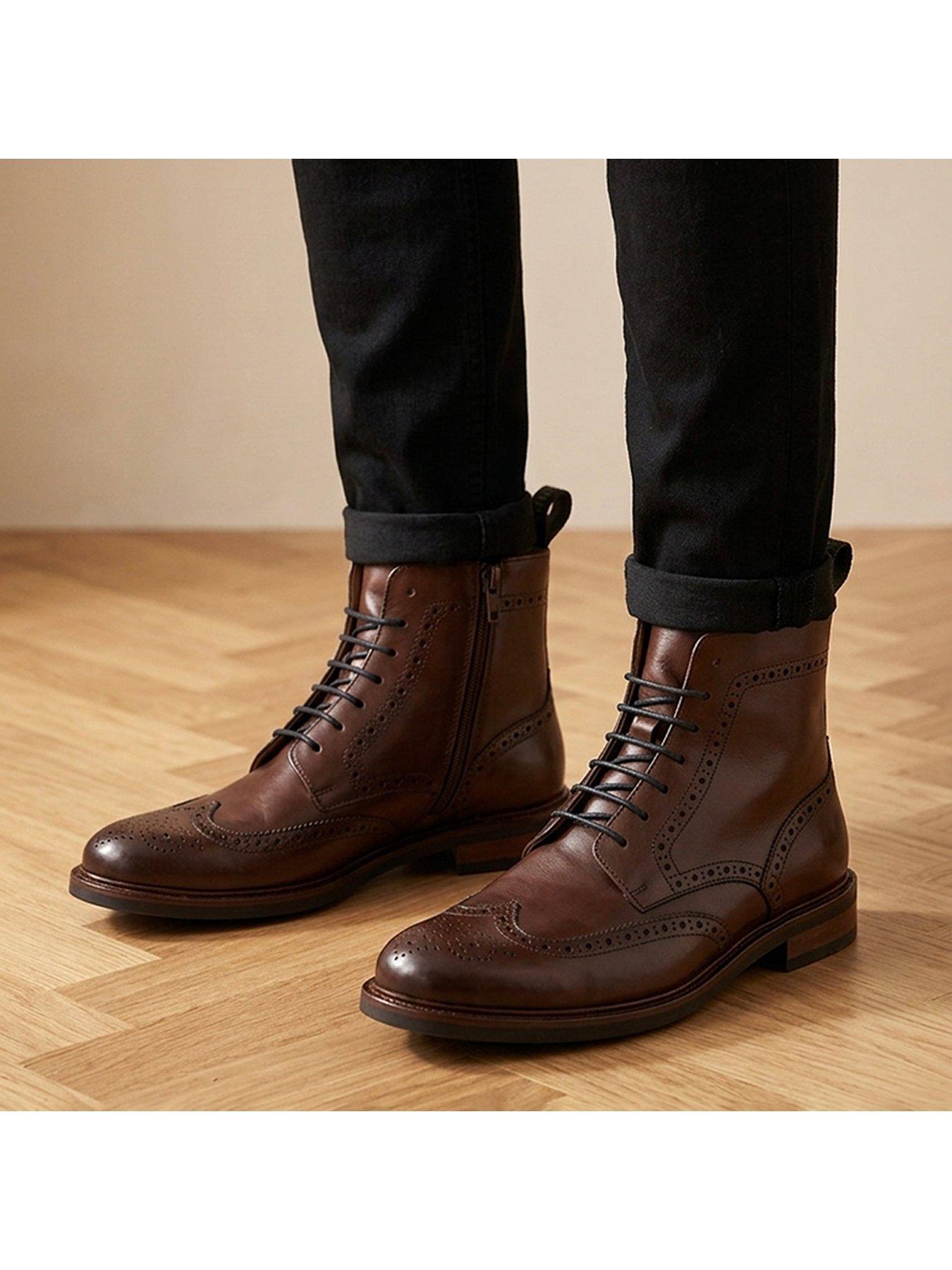 Image 6 of 6 of Jones Bootmaker Mens Fletcher Leather Brogue Lace Up Boots - Chestnut