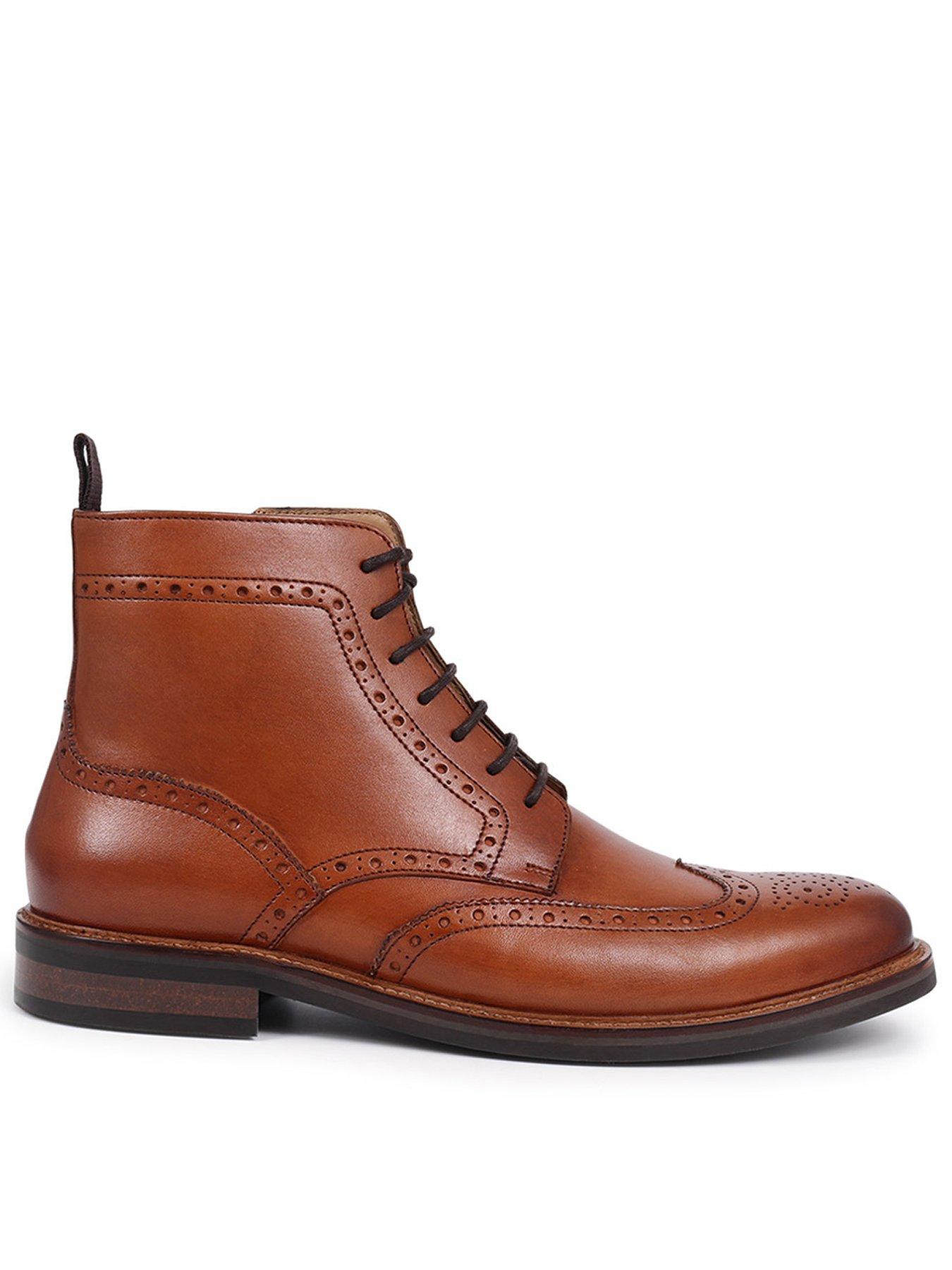Jones Bootmaker Mens Fletcher Leather Brogue Boots - Brown