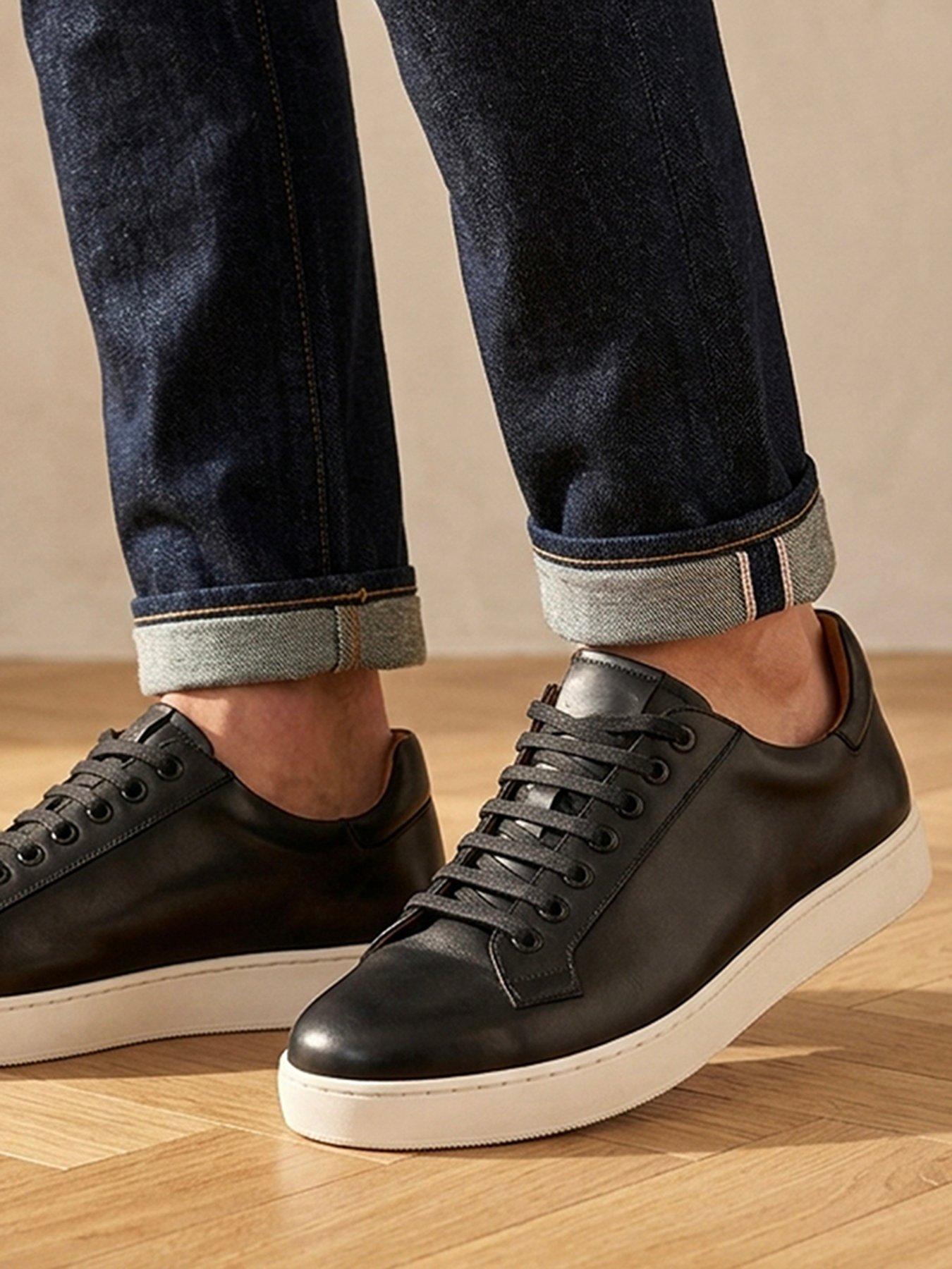 Image 6 of 6 of Jones Bootmaker Mens Simon Wide Fit Leather Lace-Up Trainers - Black