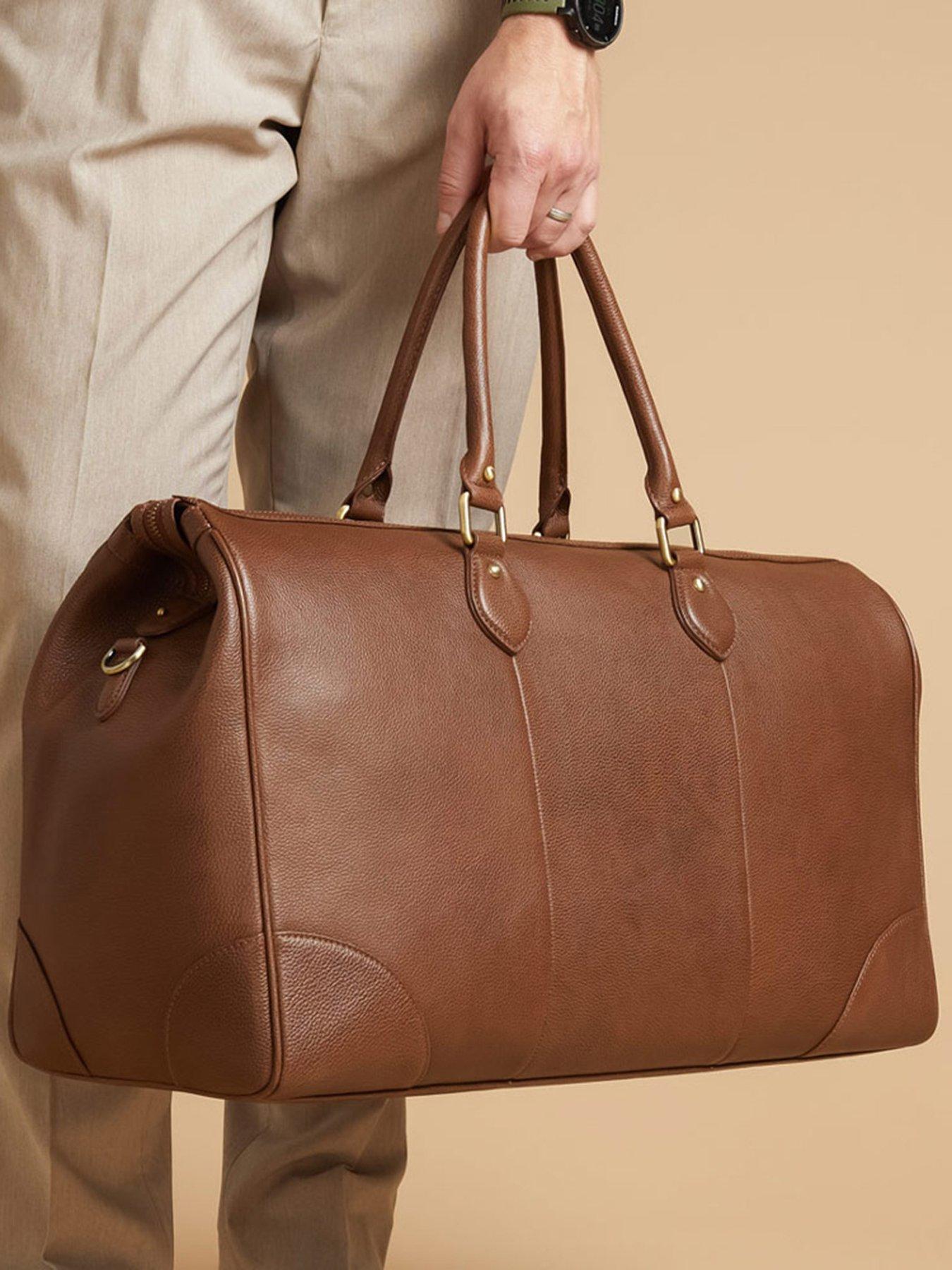 Image 2 of 4 of Jones Bootmaker Mens Upington Grained Leather Zip Top Holdall - Brown