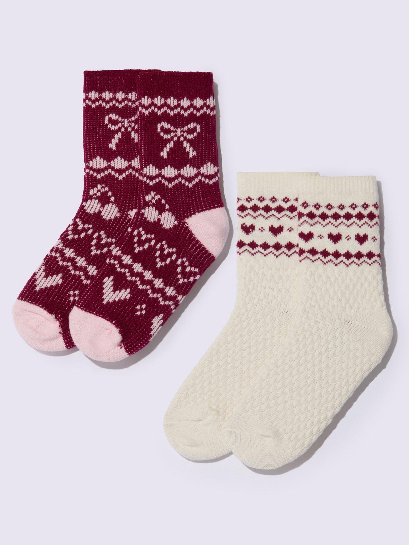 Image 1 of 6 of Boux Avenue Womens Fairisle Cherry &amp; Bows 2 Pack Socks - Multi