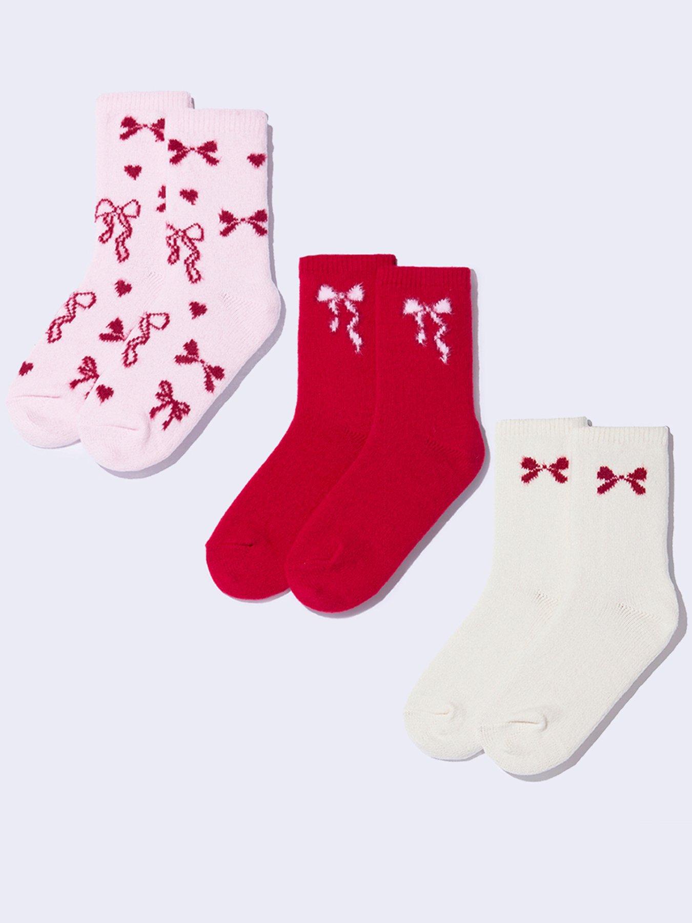 Image 1 of 5 of Boux Avenue Womens Bow Hearts Supersoft Cosy 3 Pack Socks - Multi
