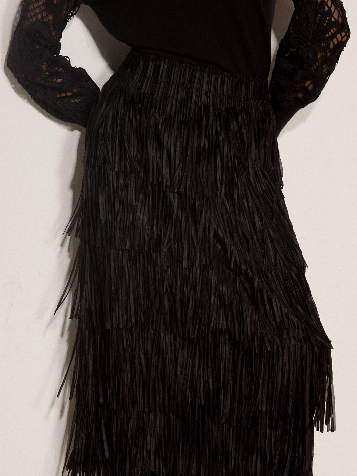 Image 5 of 5 of Apricot Womens Fringe Tiered Midi Skirt - Black