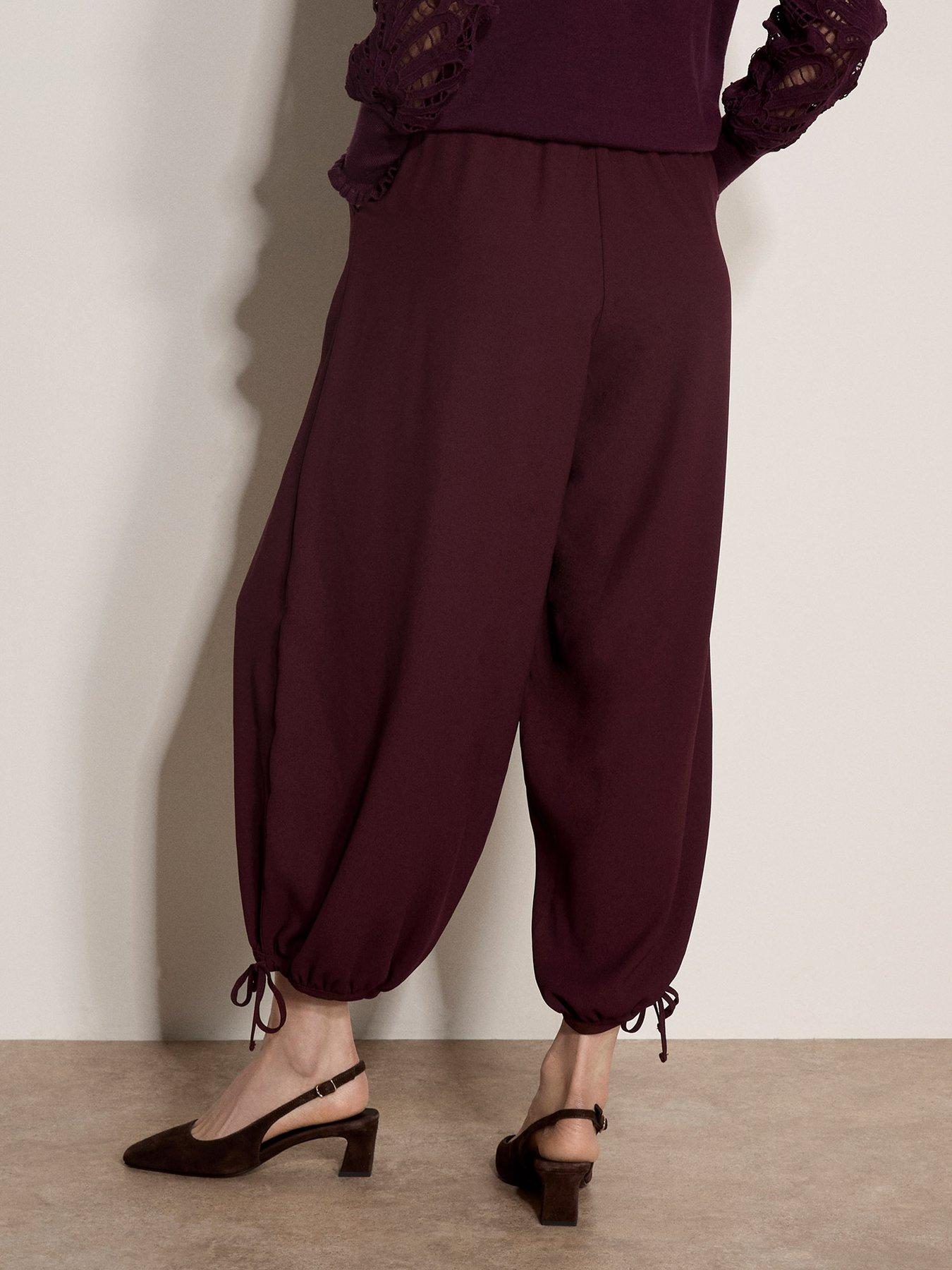Image 2 of 5 of Apricot Womens Pleated Tie Cuff Balloon Trousers - Burgundy