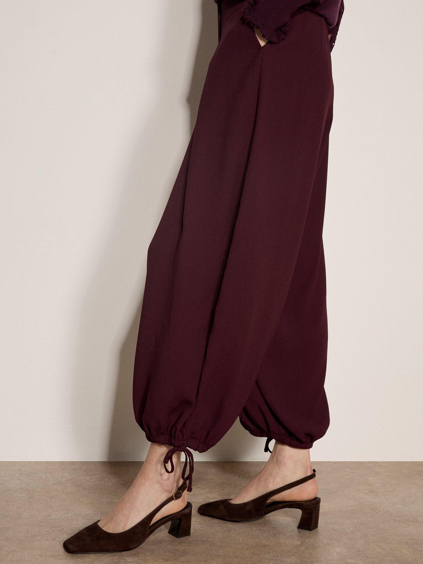 Image 4 of 5 of Apricot Womens Pleated Tie Cuff Balloon Trousers - Burgundy