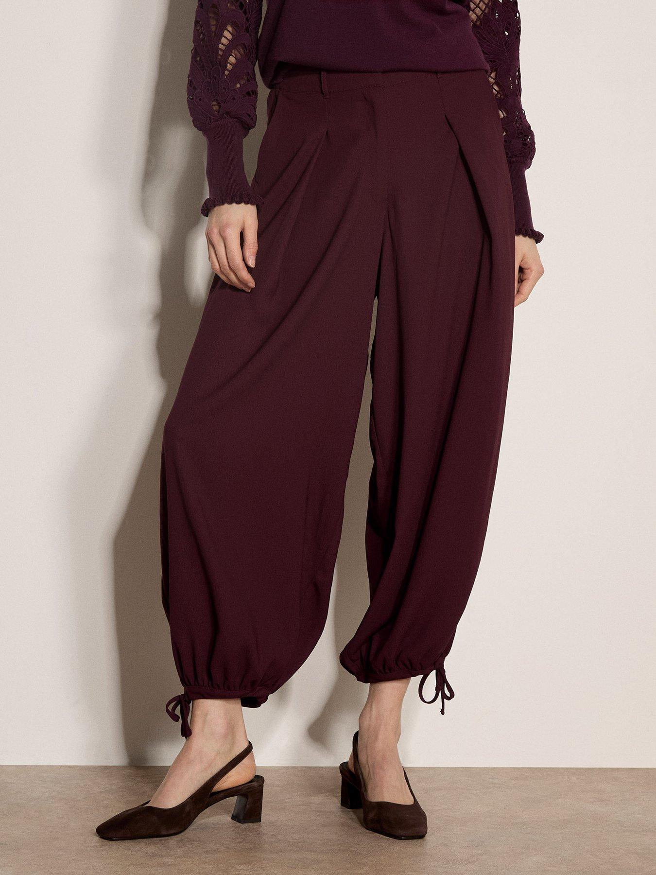 Image 5 of 5 of Apricot Womens Pleated Tie Cuff Balloon Trousers - Burgundy