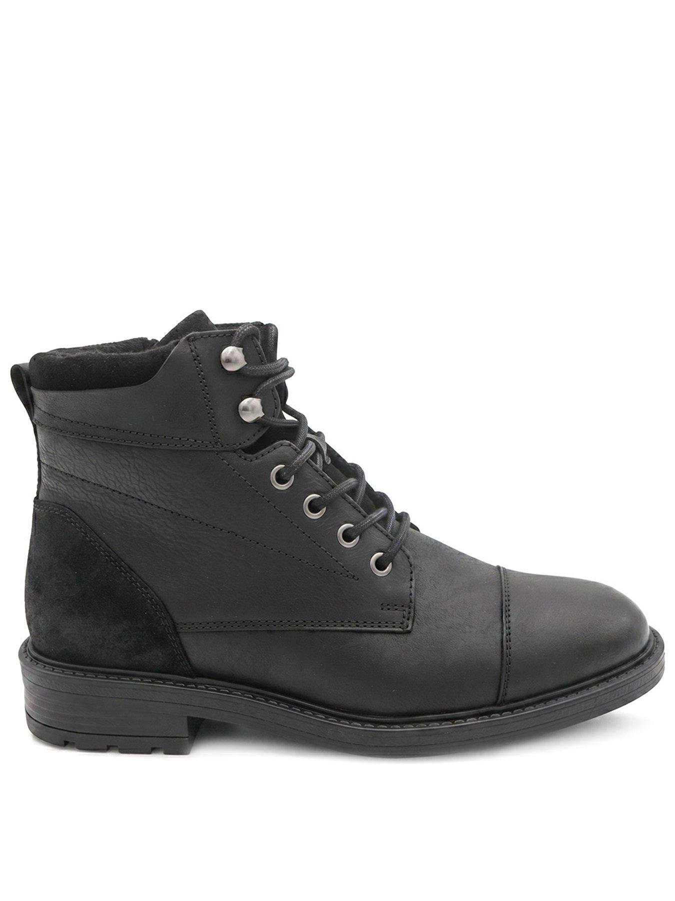 Image 1 of 5 of Jones Bootmaker Mens Dusseldorf Lace-Up Side Zip Leather Ankle Boots - Black