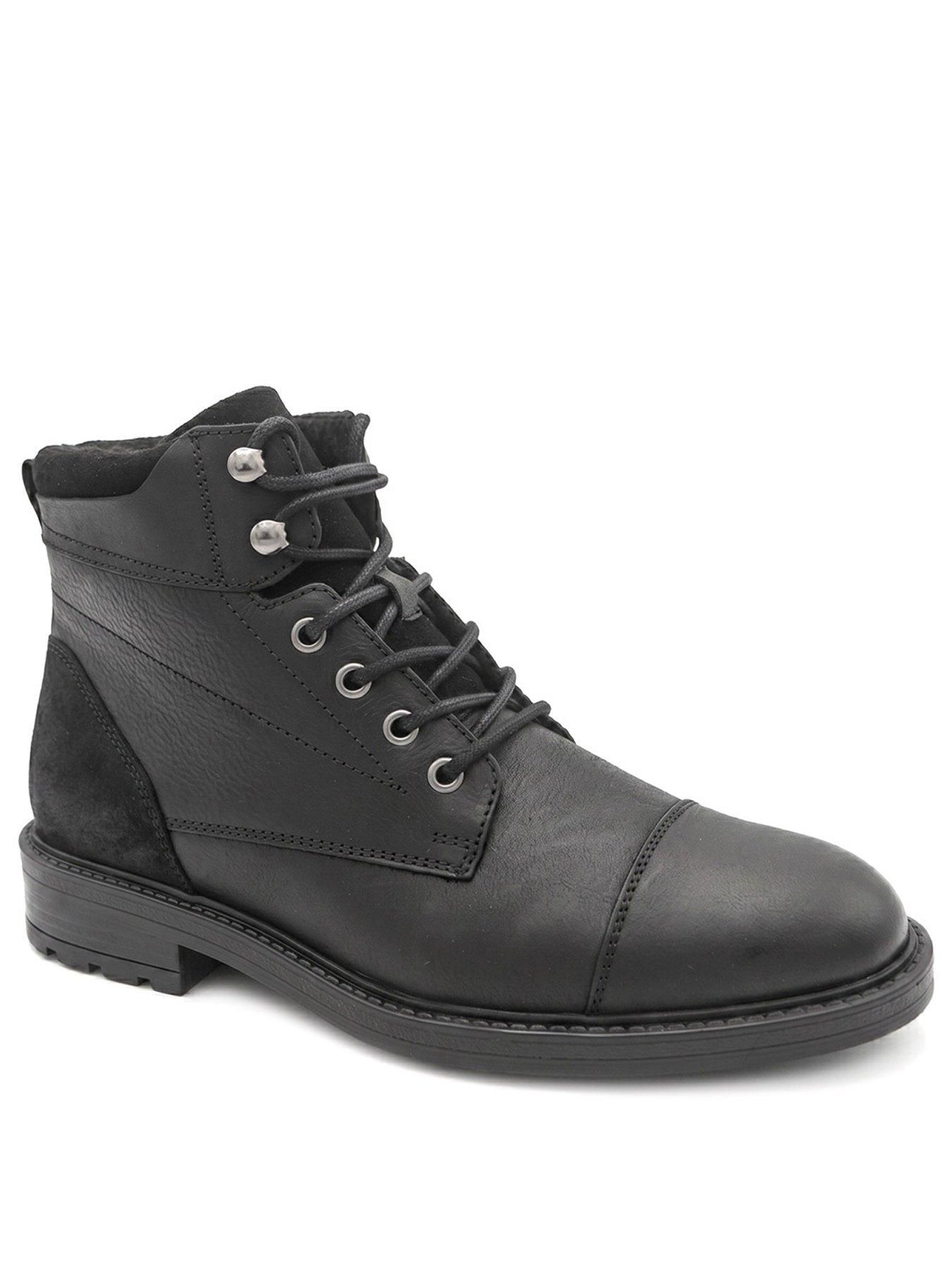 Image 2 of 5 of Jones Bootmaker Mens Dusseldorf Lace-Up Side Zip Leather Ankle Boots - Black