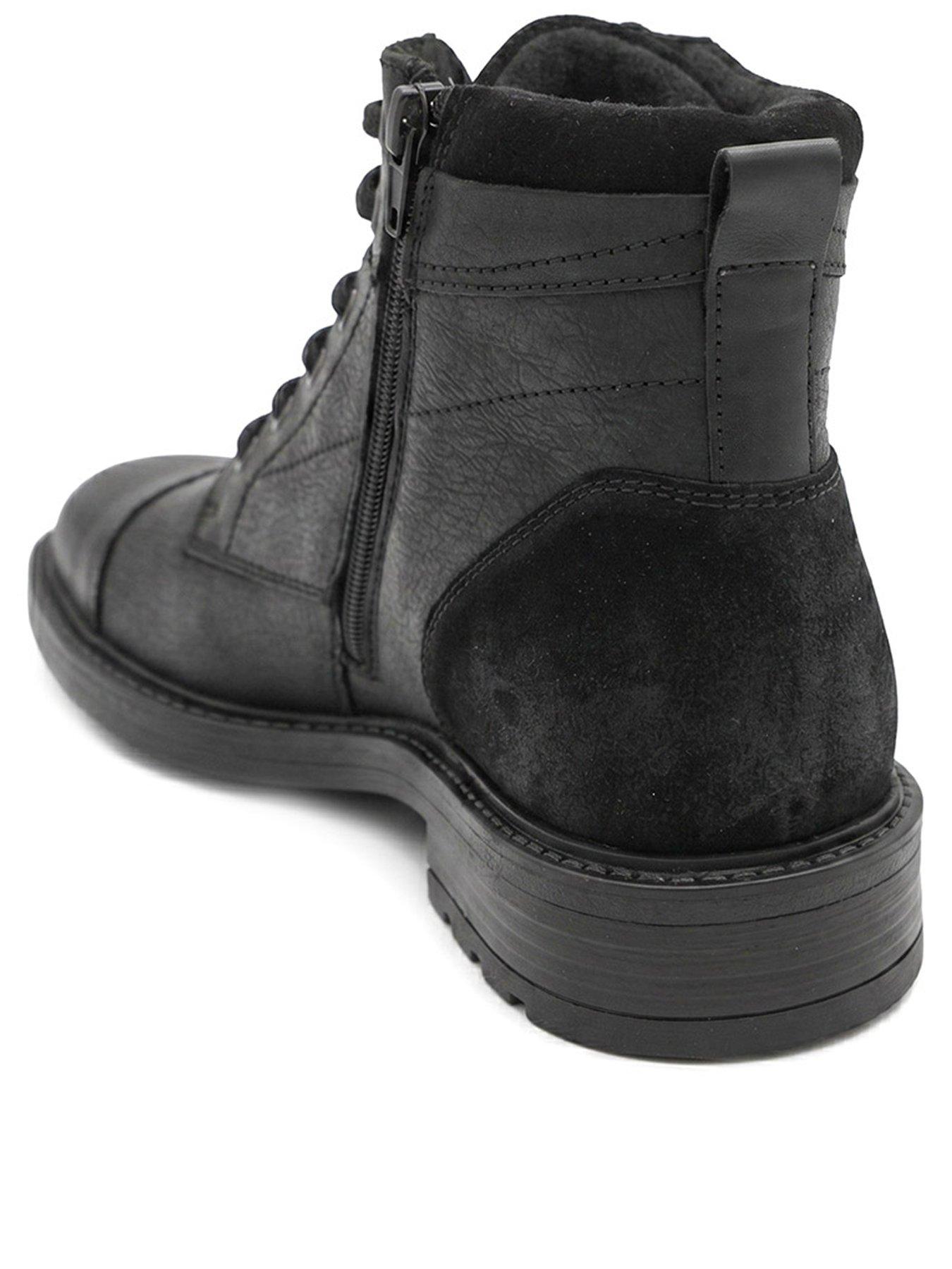 Image 3 of 5 of Jones Bootmaker Mens Dusseldorf Lace-Up Side Zip Leather Ankle Boots - Black