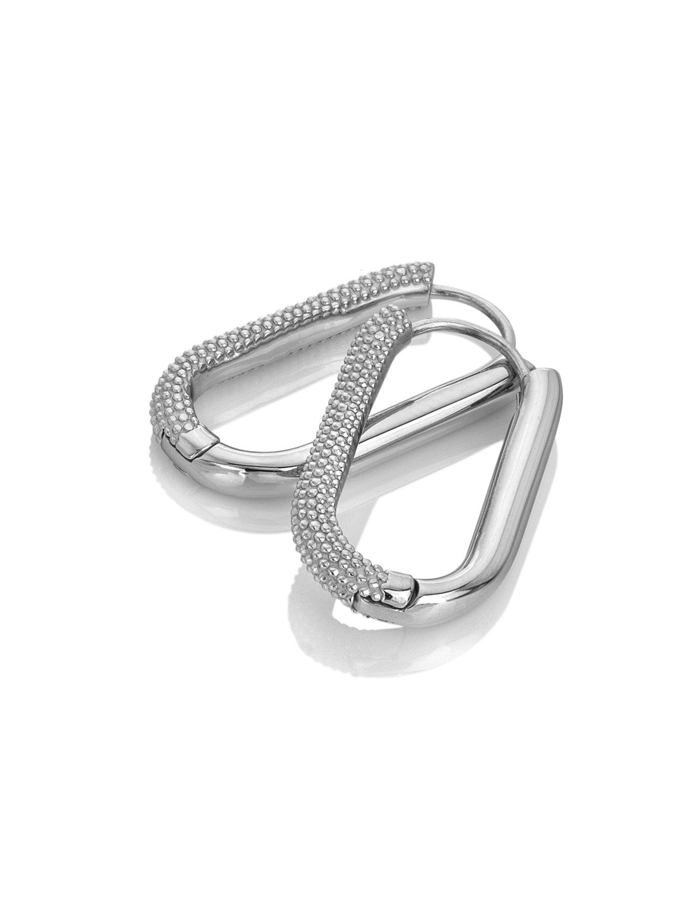 Image 2 of 3 of Ava & Sky Ava &amp; Sky Womens Carabiner Link Textured Drop Earrings - Silver