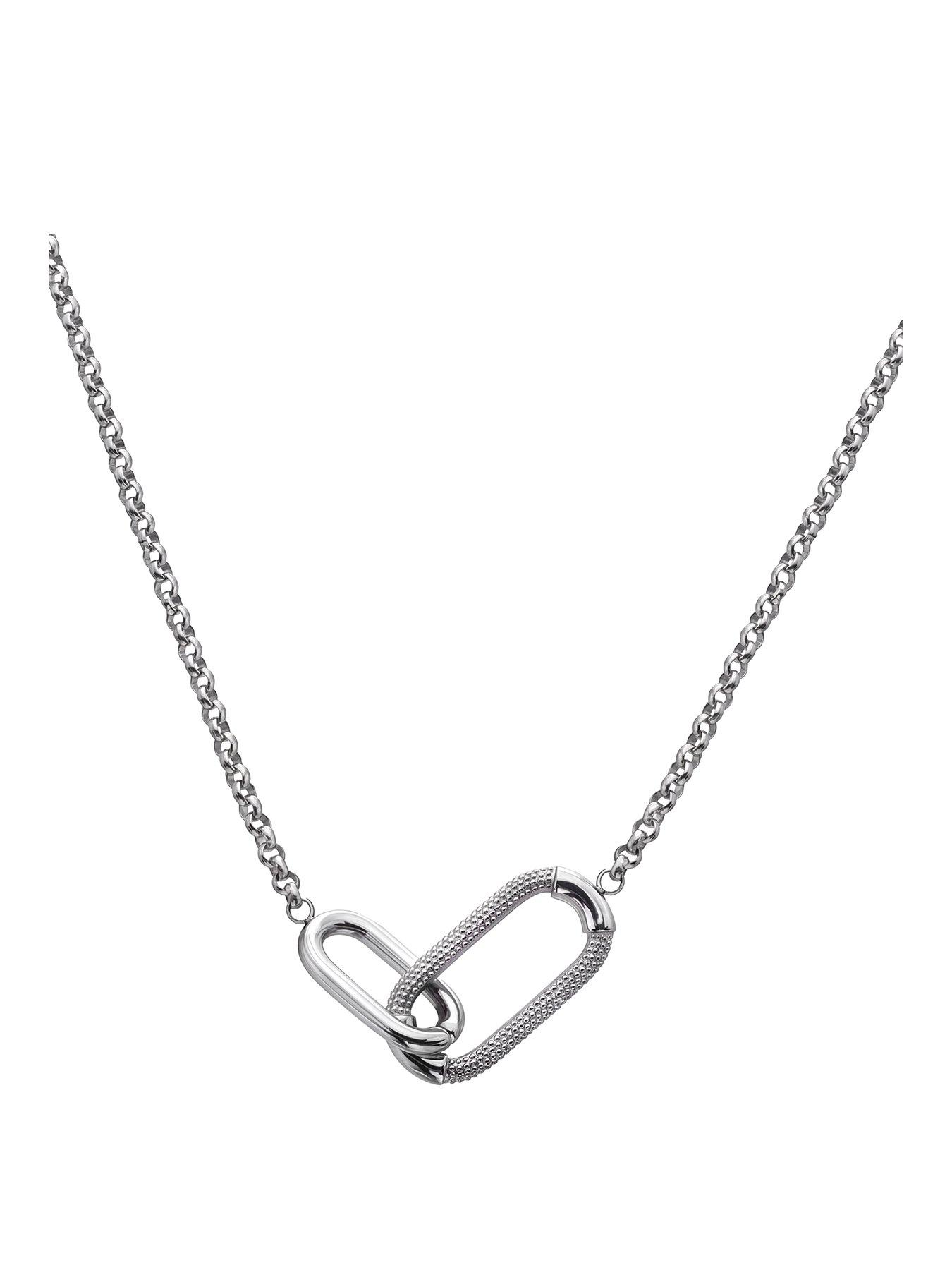 Image 1 of 3 of Ava & Sky Womens Carabiner Link Textured Silver-Tone Chain Necklace - Silver