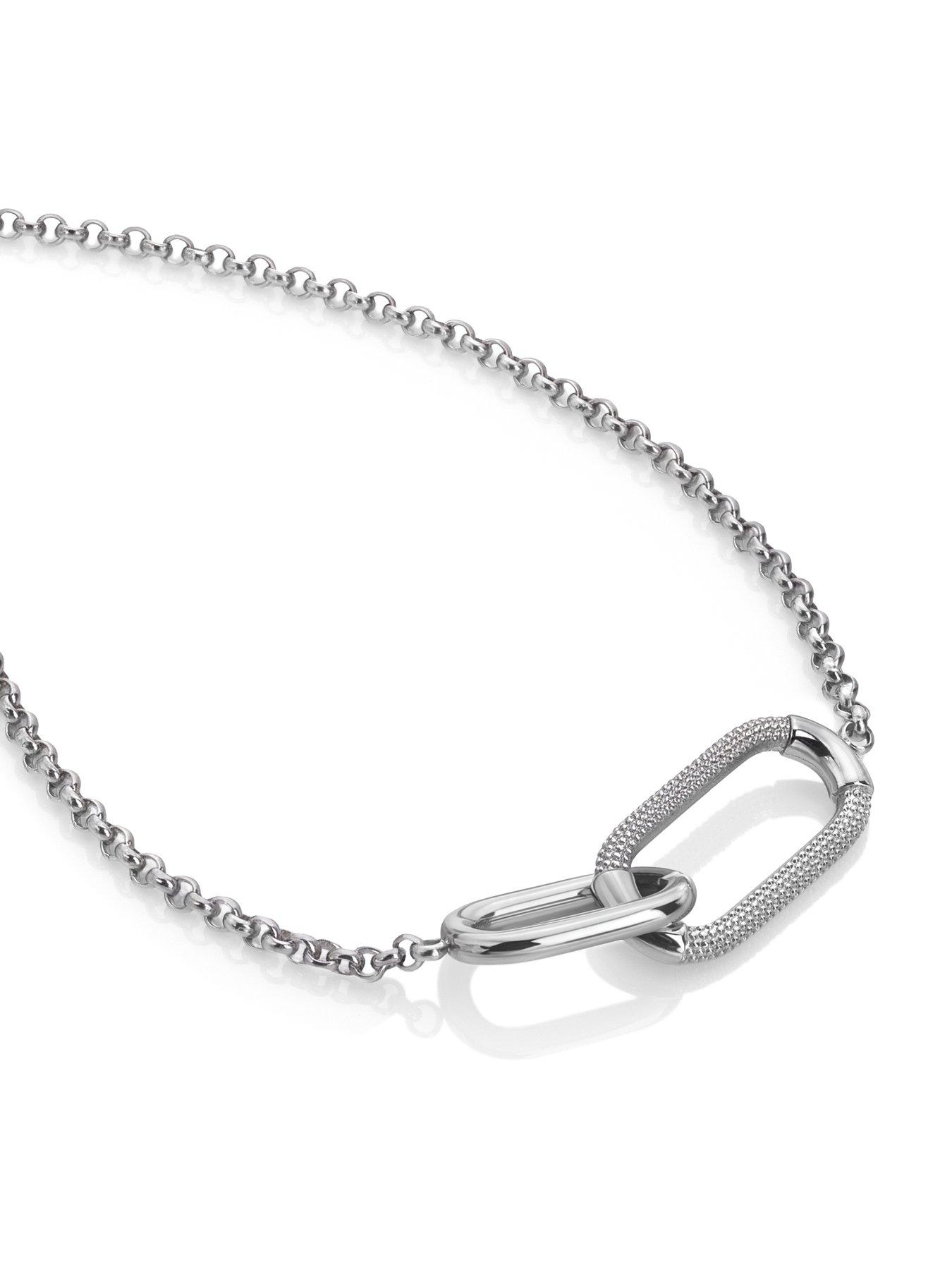 Image 2 of 3 of Ava & Sky Womens Carabiner Link Textured Silver-Tone Chain Necklace - Silver