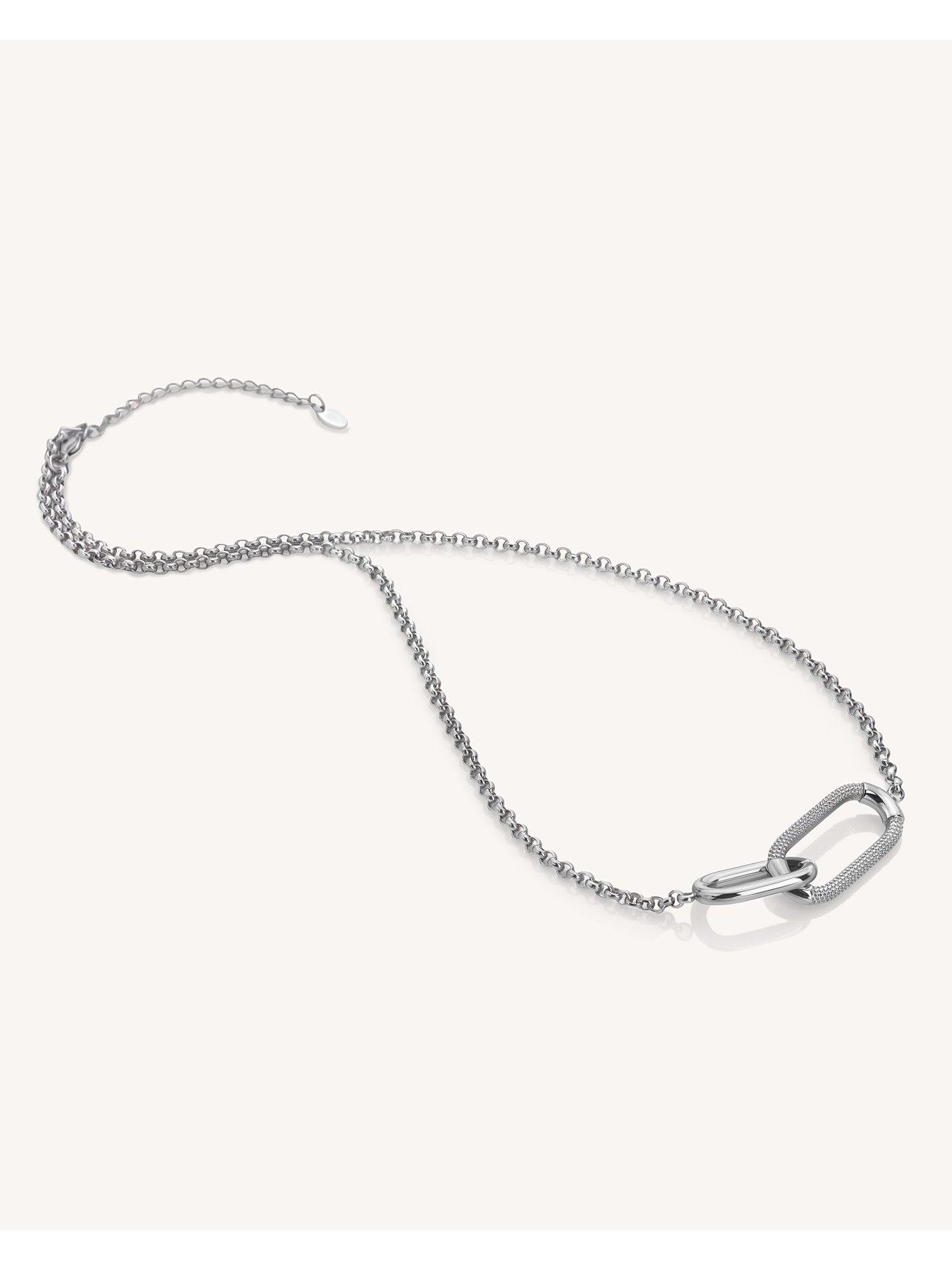 Image 3 of 3 of Ava & Sky Womens Carabiner Link Textured Silver-Tone Chain Necklace - Silver