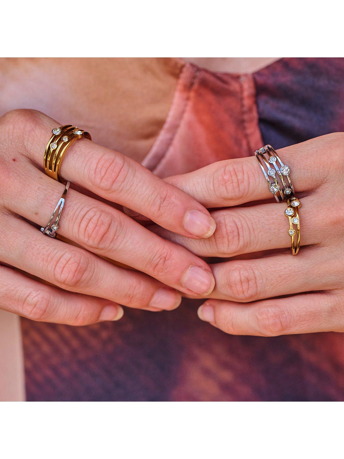 Image 3 of 3 of Ava & Sky Womens Tender Crystal Detail Multi Band Ring - Silver
