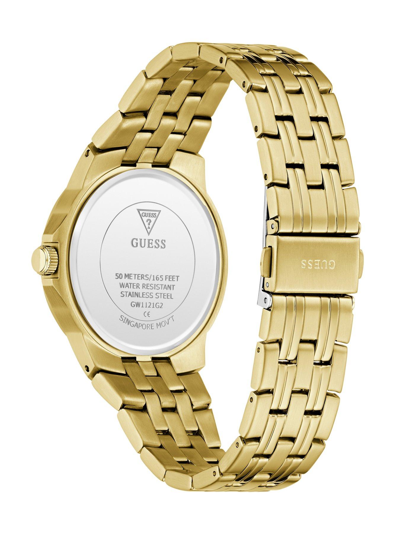 Image 4 of 6 of Guess Gents Gold tone stone set watch with black dial and gold tone bracelet