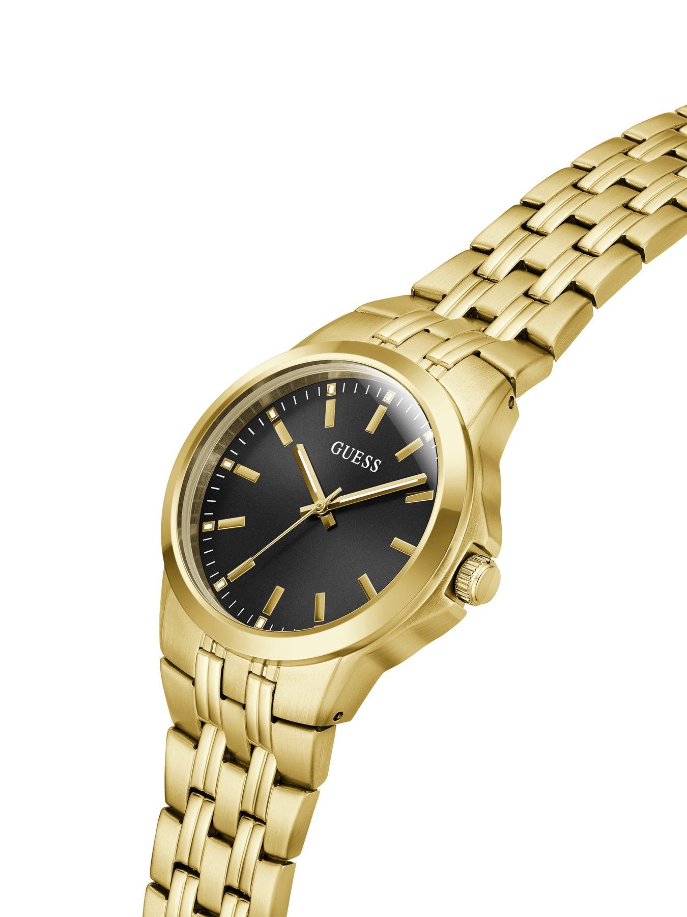 Image 5 of 6 of Guess Gents Gold tone stone set watch with black dial and gold tone bracelet