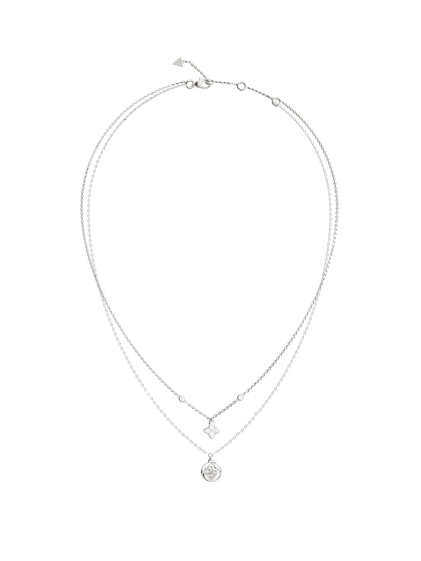 Guess Jewellery Women's Silver/White 16-18" Double Bloom Necklace Ubn06468rh | Acotis - Stainless Steel / Crystal / Cubic Zirconia - Image 3