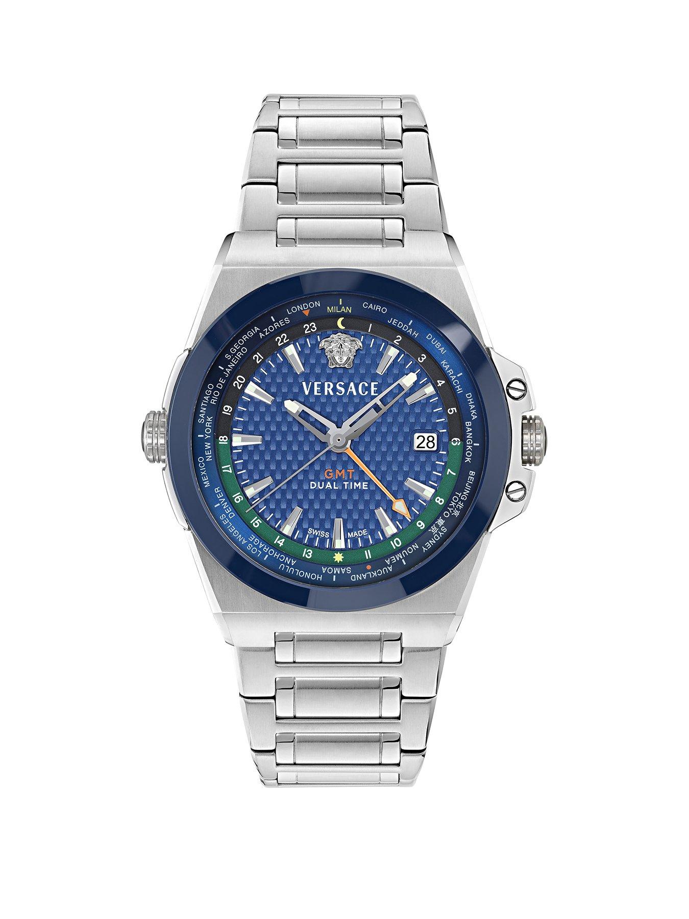 Image 1 of 4 of VERSACE Versace silver tone watch with blue dial and silver tone bracelet