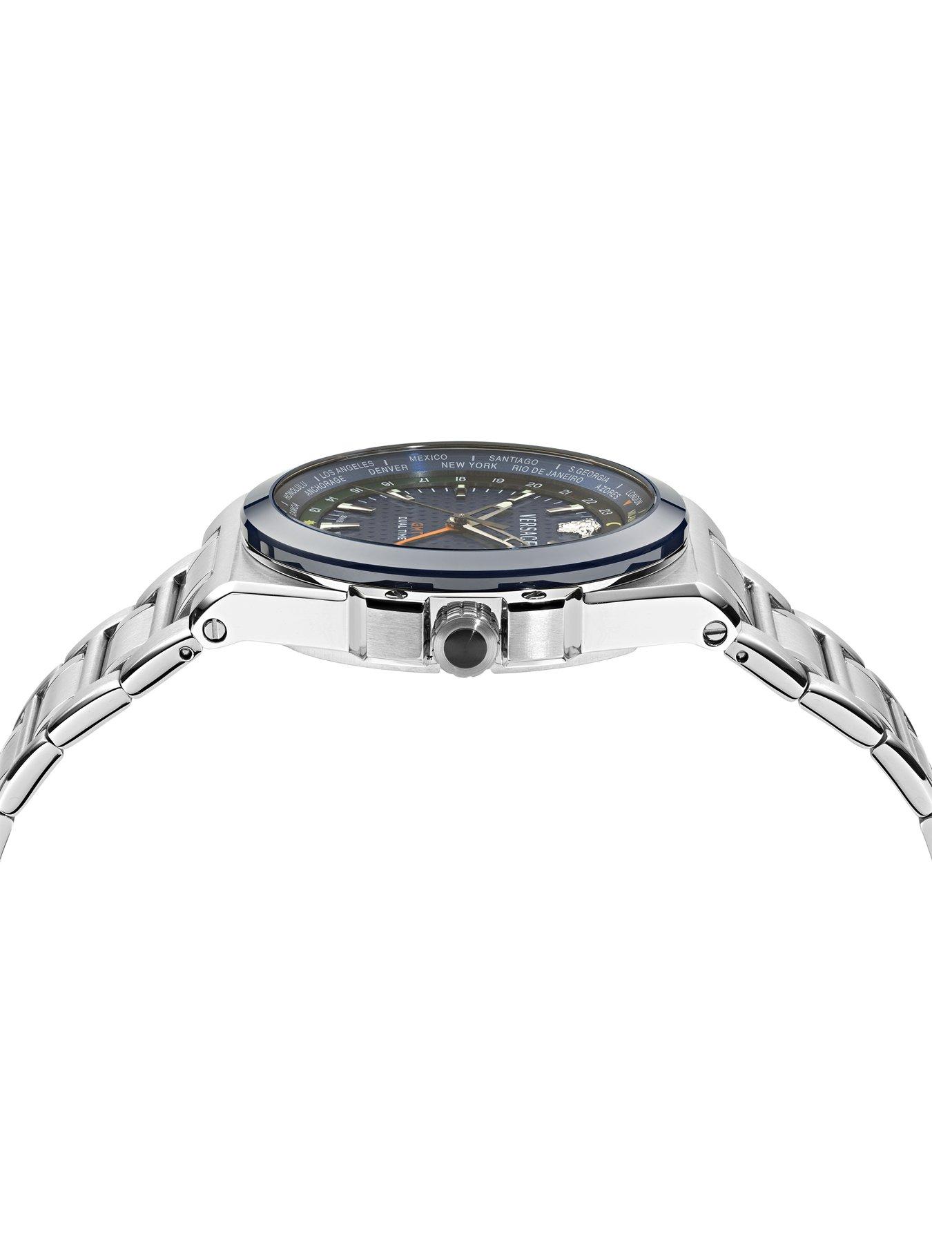 Image 4 of 4 of VERSACE Versace silver tone watch with blue dial and silver tone bracelet