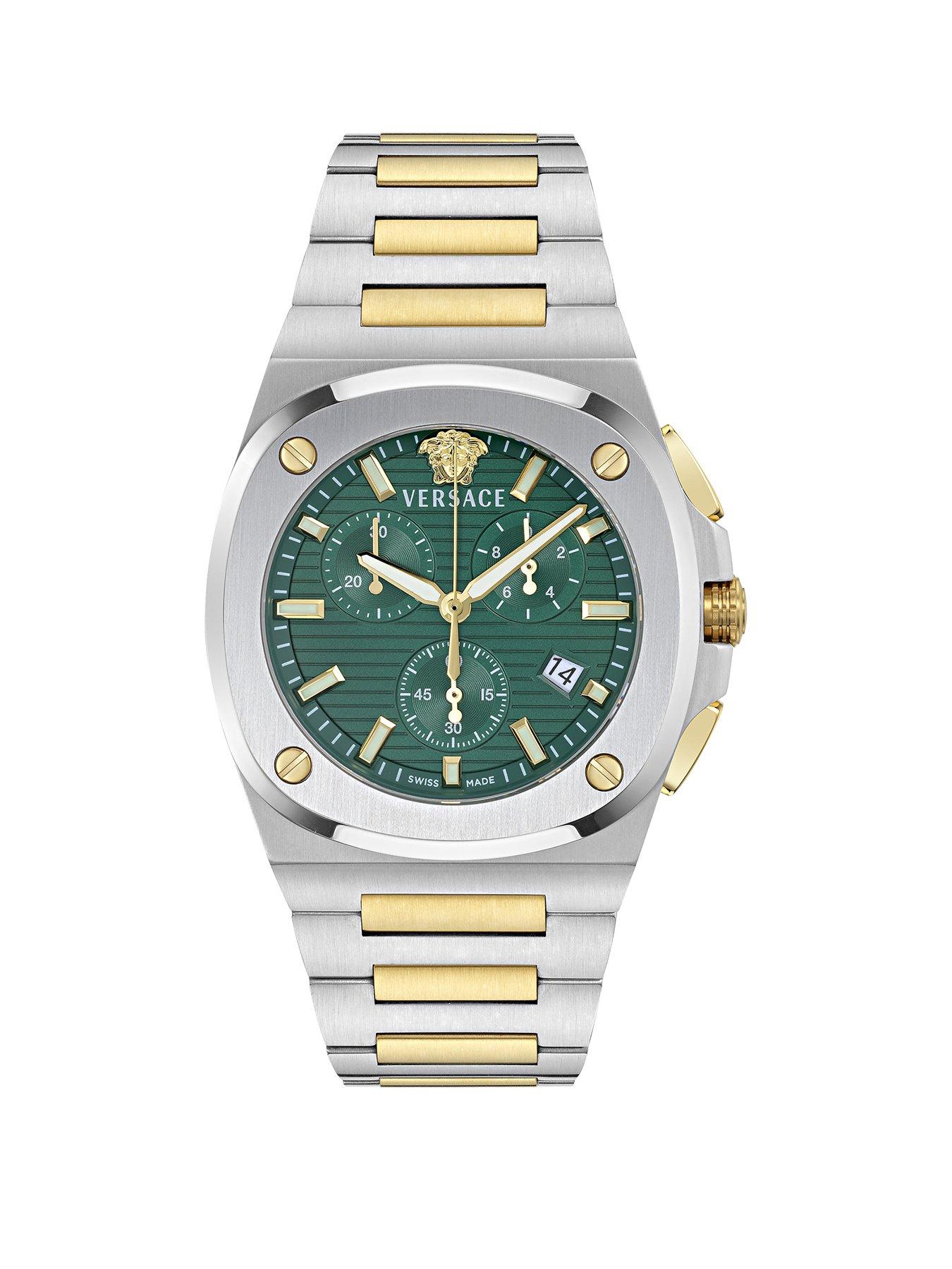 Image 1 of 4 of VERSACE Versace two tone watch with green dial and two tone bracelet