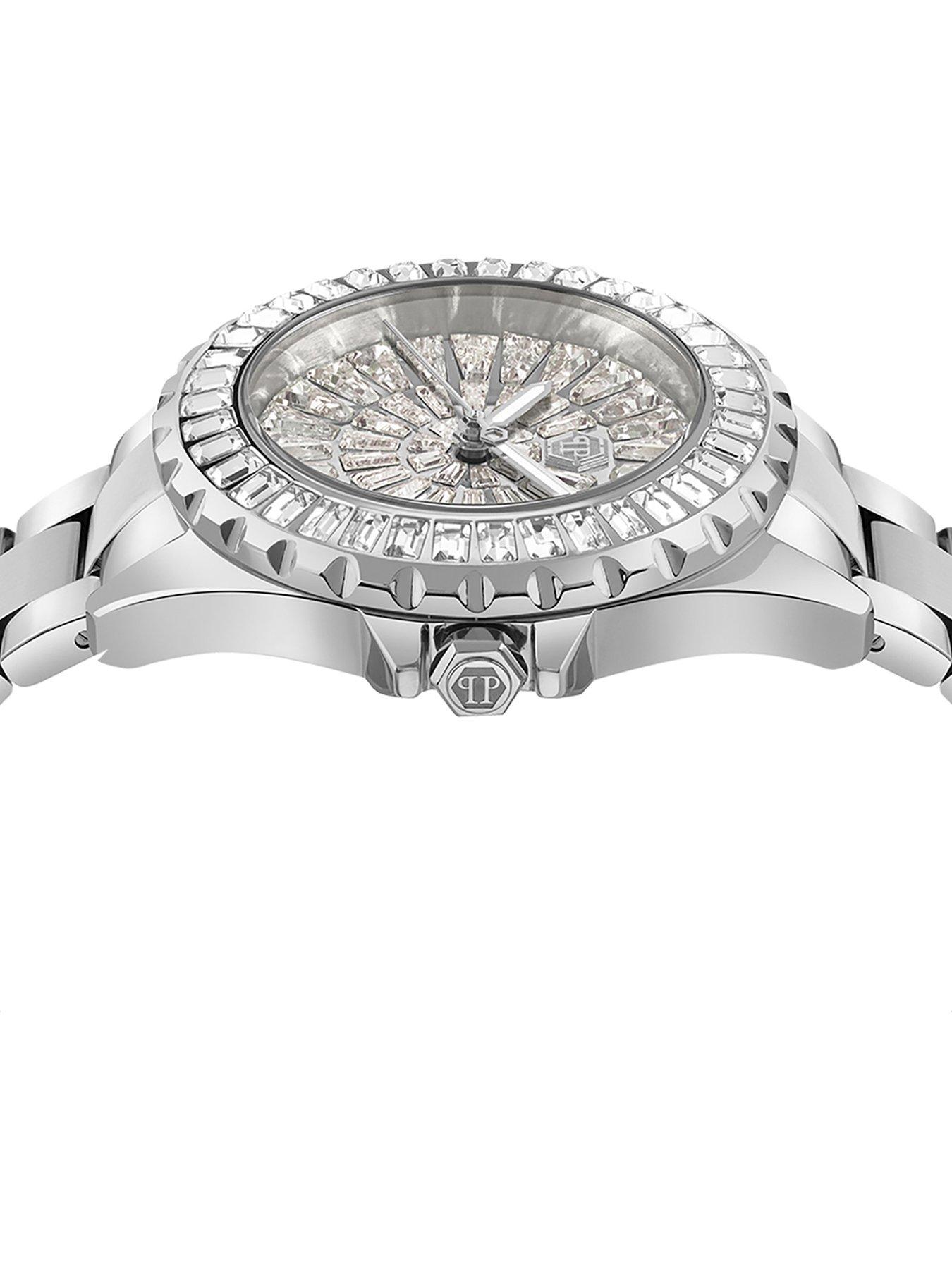 Image 4 of 4 of Philipp Plein Plein Silver tone stone set bracelet with silver tone bracelet