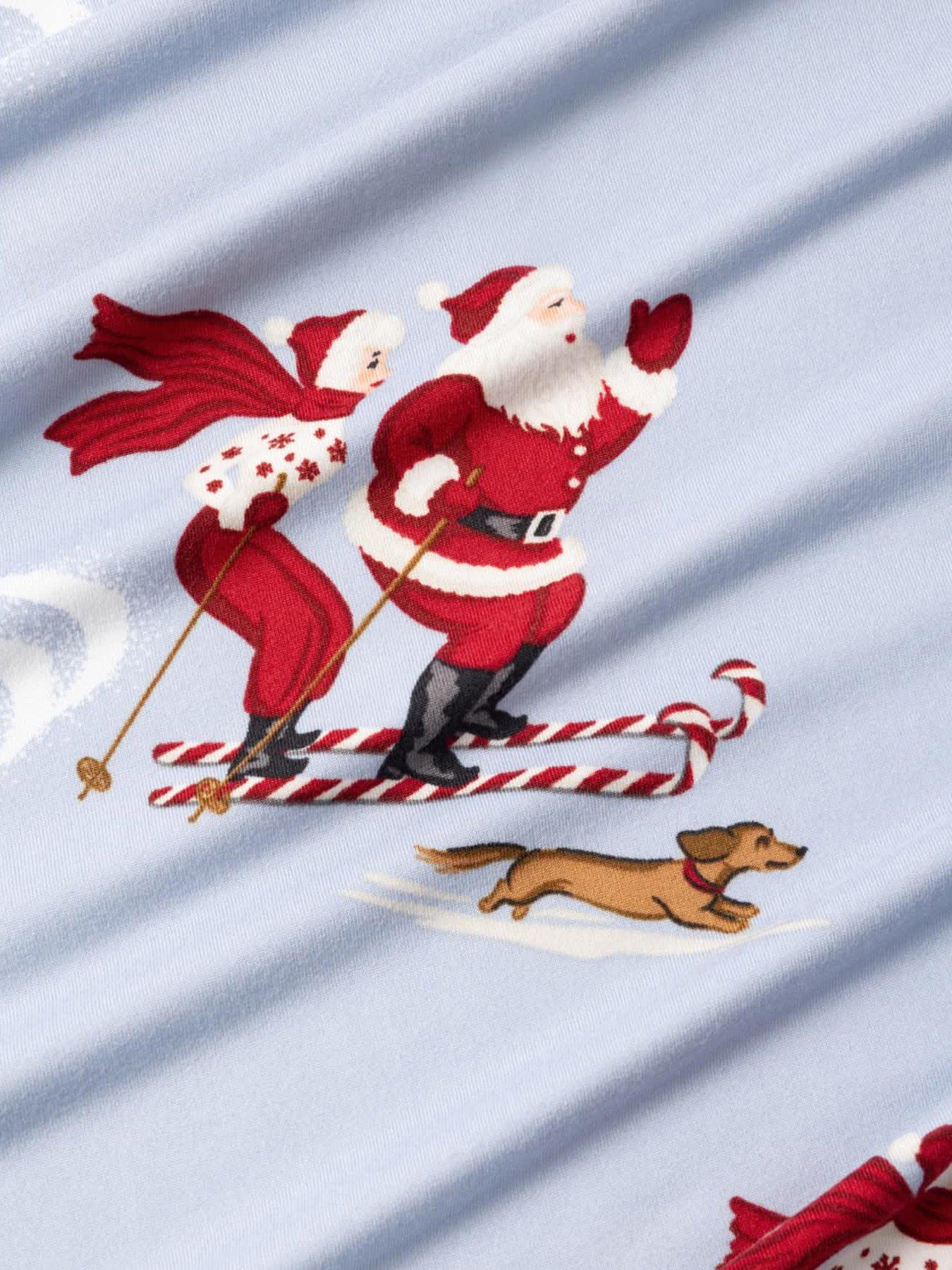 Image 7 of 7 of CHELSEA PEERS Womens Christmas Skiing Santa Print Long Pyjama Set - Blue