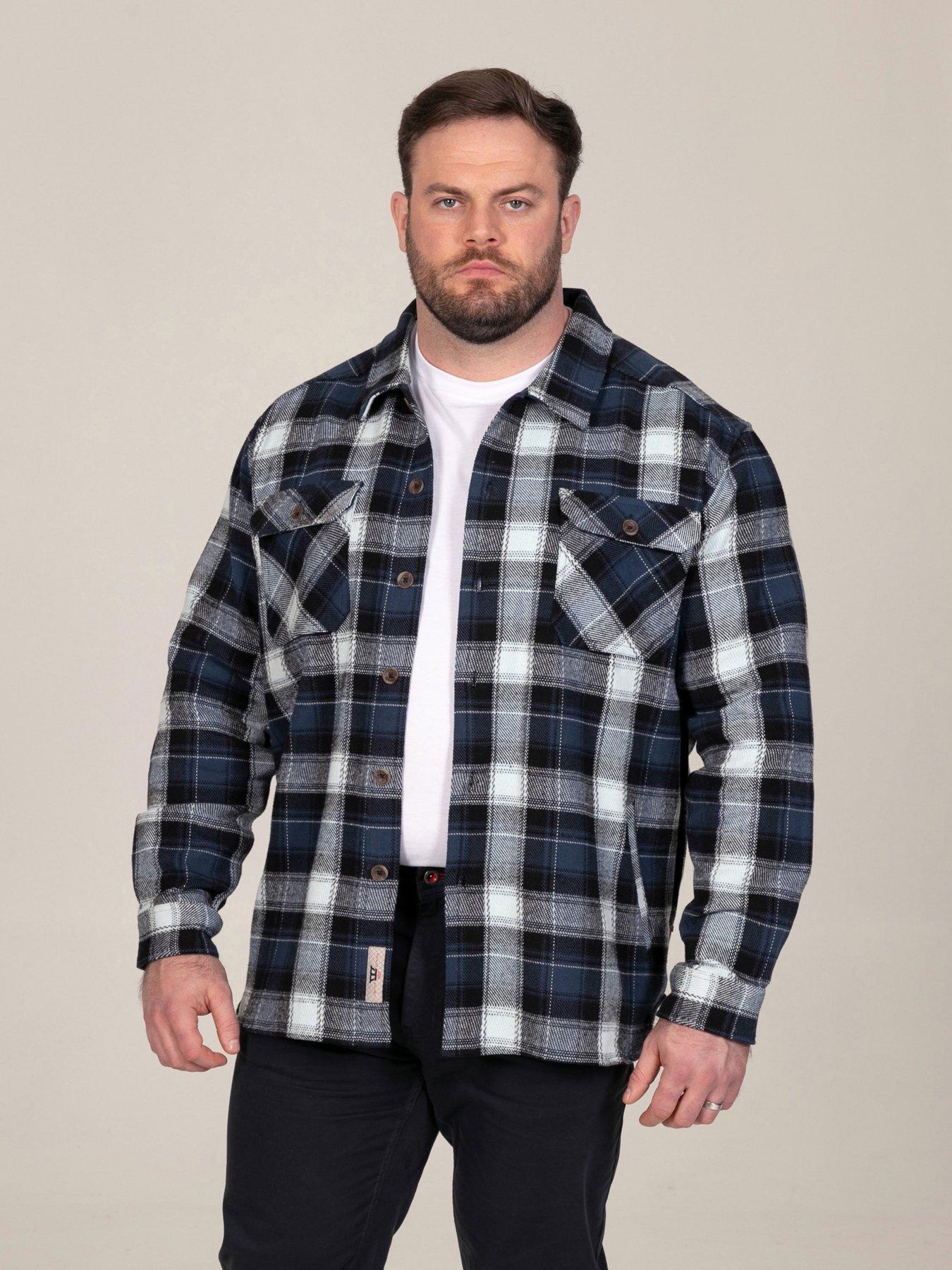 Image 1 of 7 of D555 D555 L/s Navy Check Shacket Overshirt With Chest &amp; Lower Welt Pockets