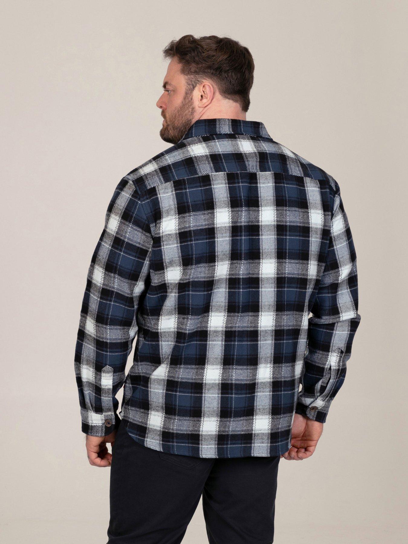 Image 2 of 7 of D555 D555 L/s Navy Check Shacket Overshirt With Chest &amp; Lower Welt Pockets