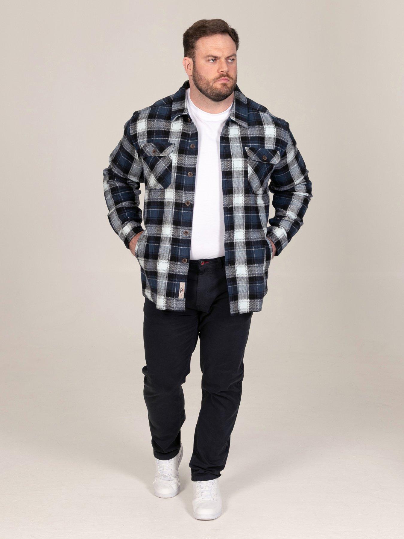 Image 3 of 7 of D555 D555 L/s Navy Check Shacket Overshirt With Chest &amp; Lower Welt Pockets