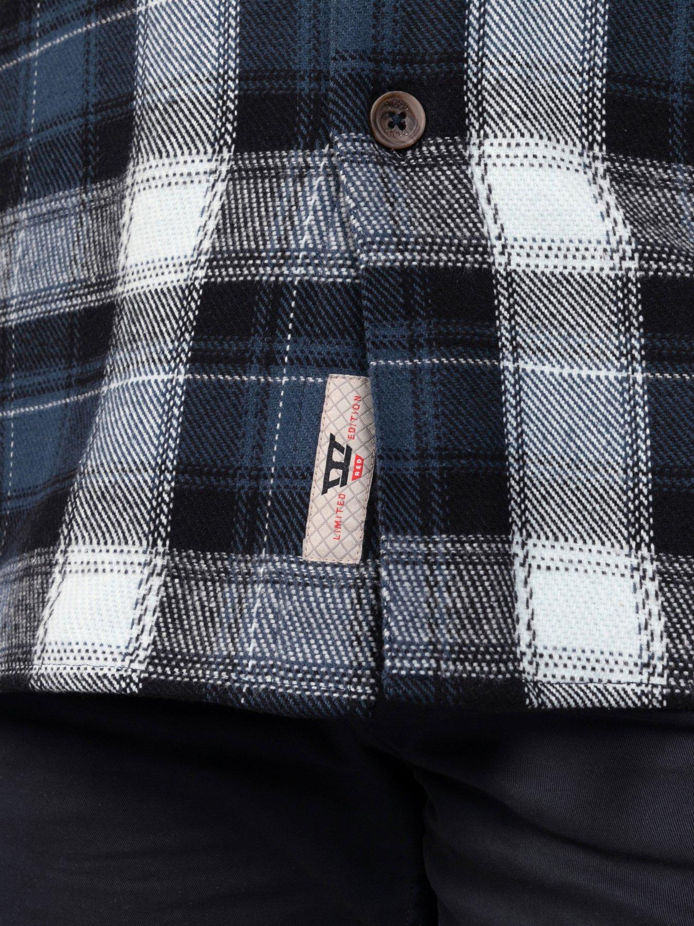 Image 4 of 7 of D555 D555 L/s Navy Check Shacket Overshirt With Chest &amp; Lower Welt Pockets