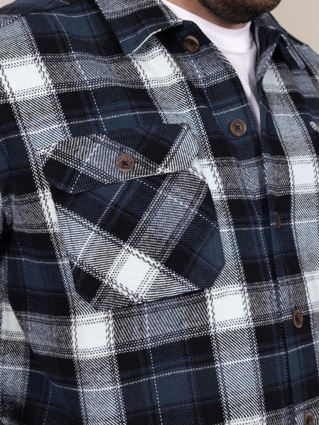 Image 5 of 7 of D555 D555 L/s Navy Check Shacket Overshirt With Chest &amp; Lower Welt Pockets