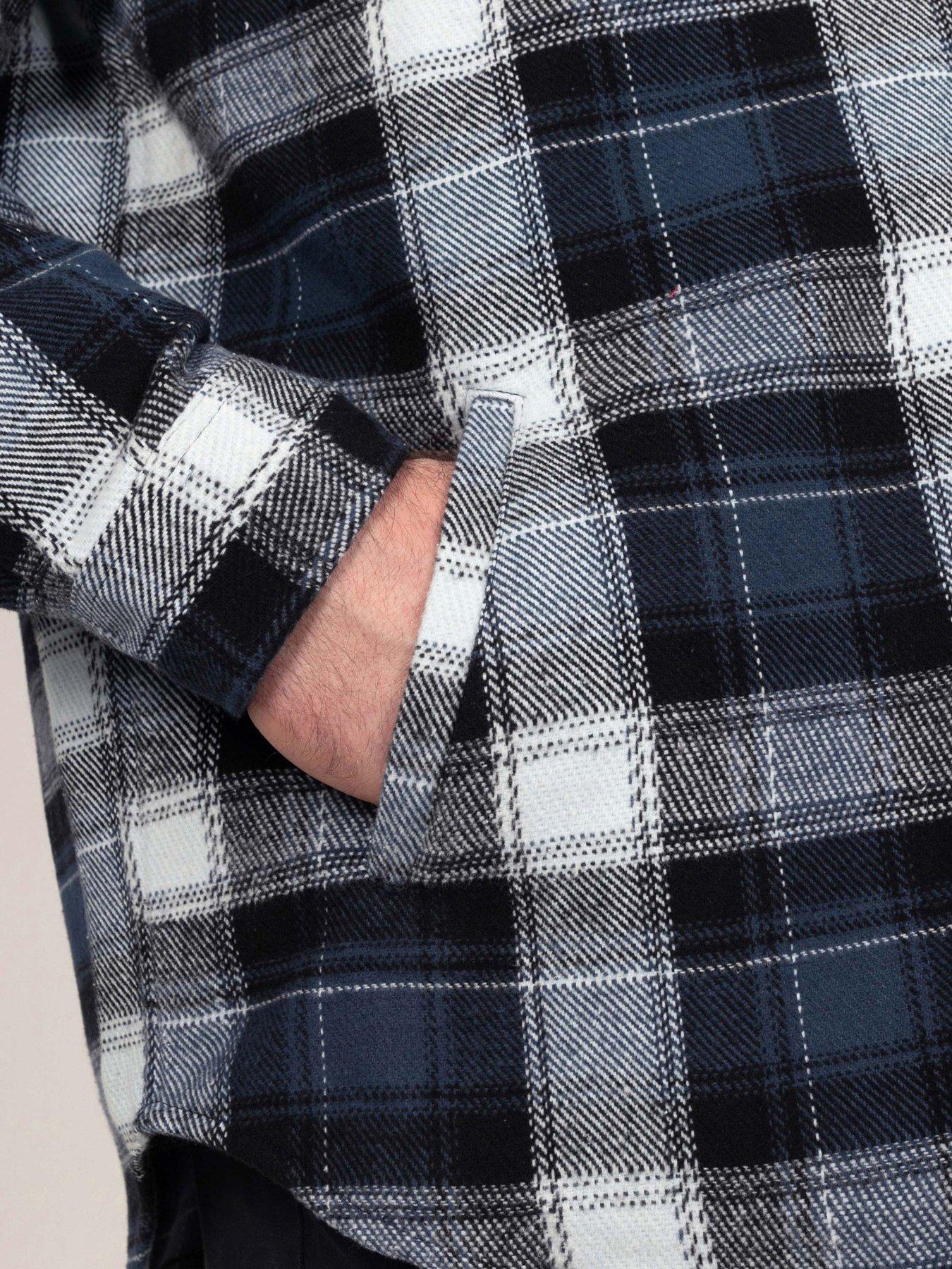 Image 6 of 7 of D555 D555 L/s Navy Check Shacket Overshirt With Chest &amp; Lower Welt Pockets